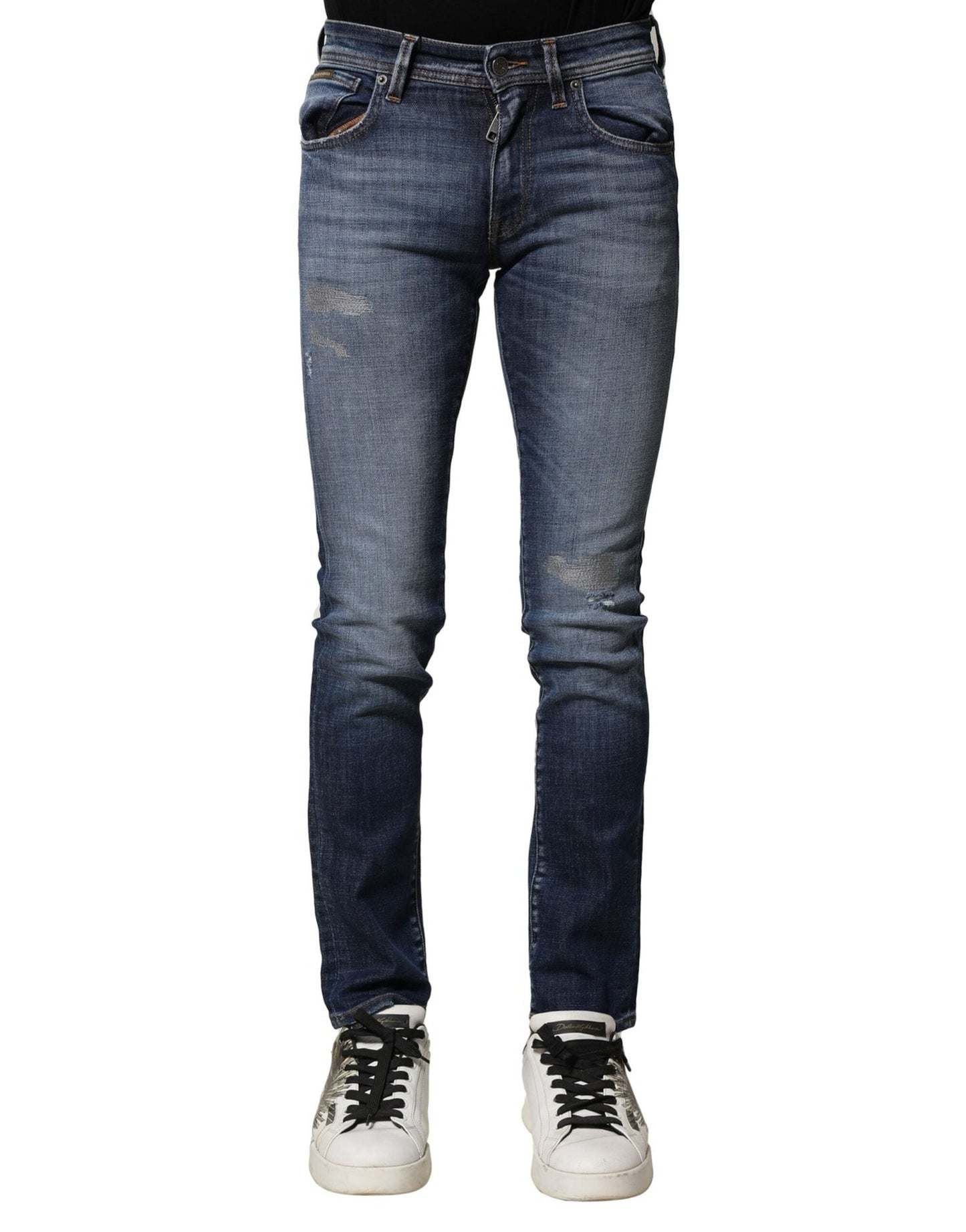 Dolce & Gabbana Blue Washed Cotton Slim Fit Men Denim Jeans – IT44 | XS par Dolce & Gabbana | Disponible sur Sandy Store ByNet