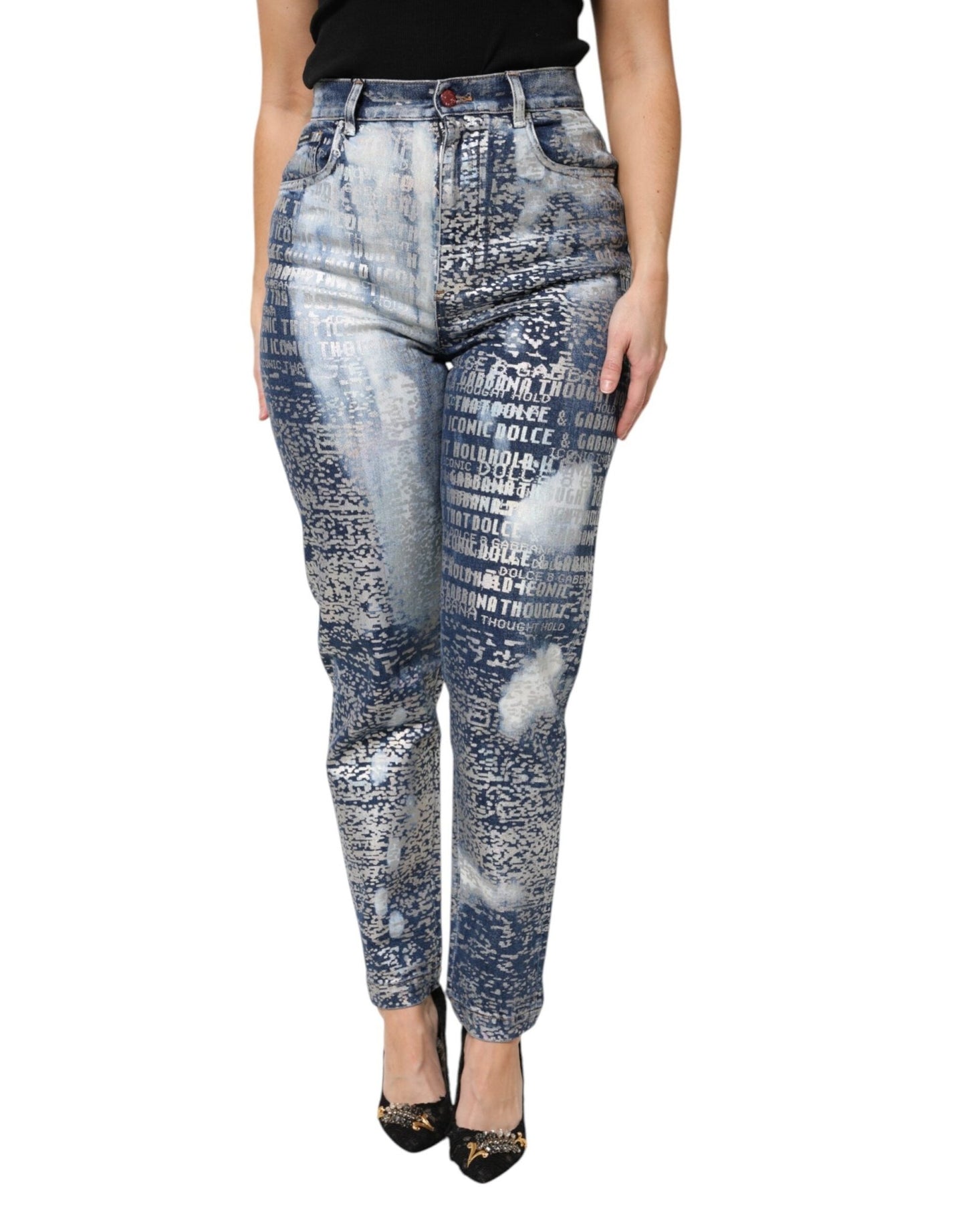 Dolce & Gabbana Blue Washed Print High Waist Denim Jeans – IT36|XXS par Dolce & Gabbana | Disponible sur Sandy Store ByNet
