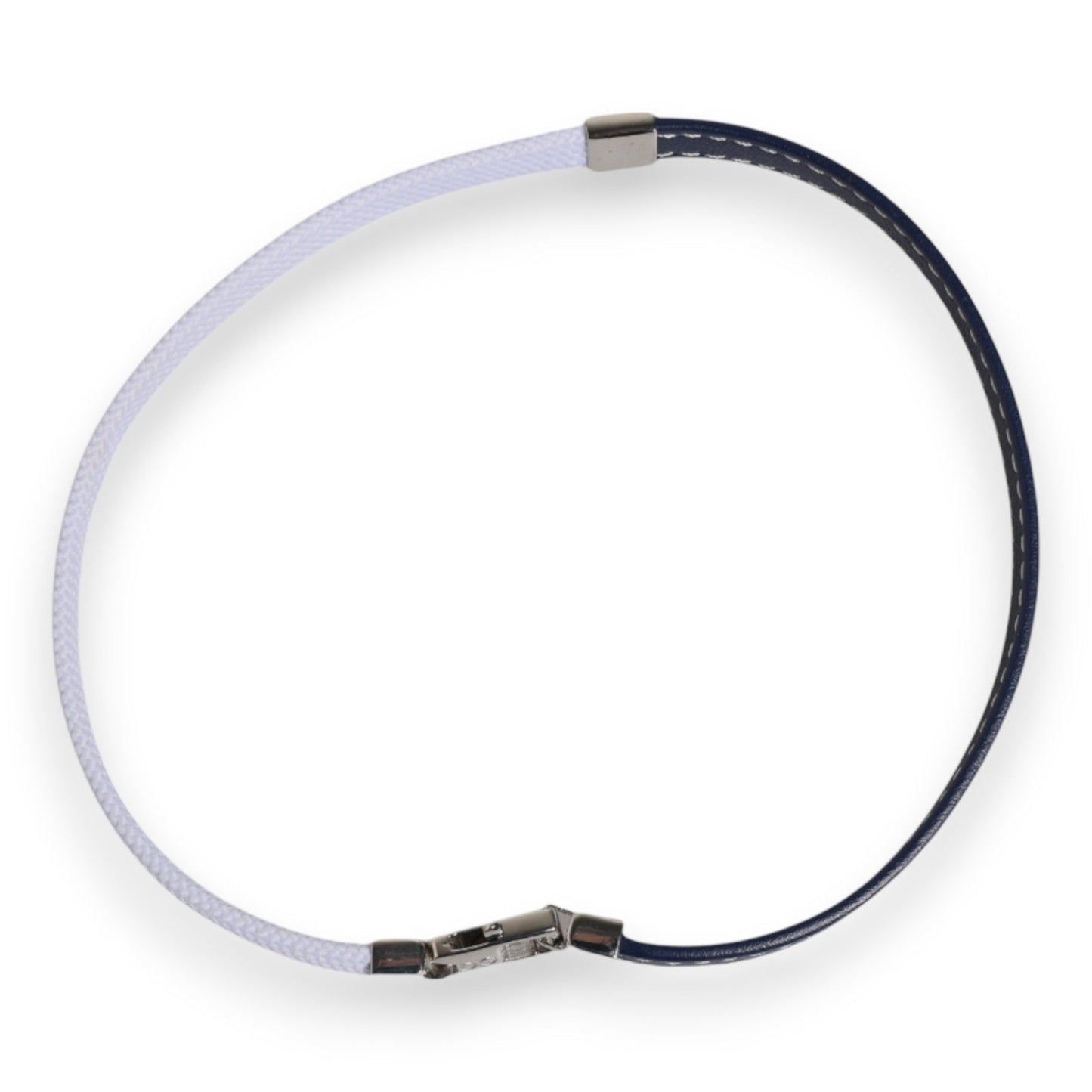 Dolce & Gabbana Blue White Leather Trimmed DG Engraved Silver Tone Clasp Bracelet - Sandy Store ByNet
