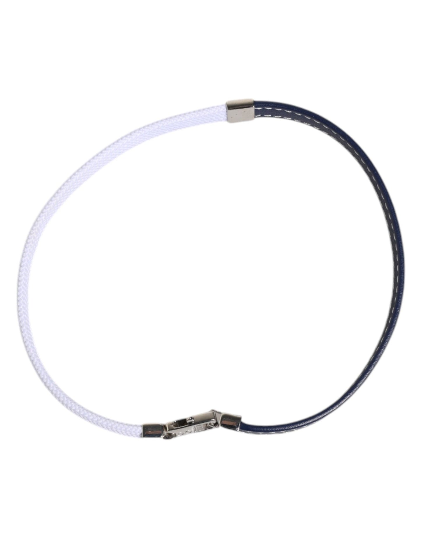 Dolce & Gabbana Blue White Leather Trimmed DG Engraved Silver Tone Clasp Bracelet - Sandy Store ByNet