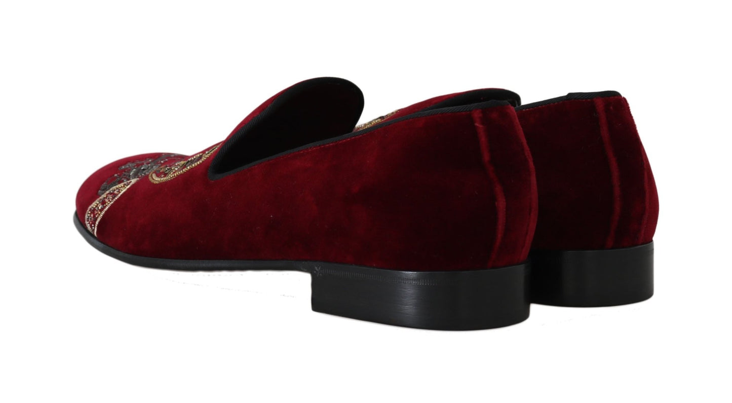 Dolce & Gabbana Bordeaux Velvet Sequined Men's Loafers - Sandy Store ByNet