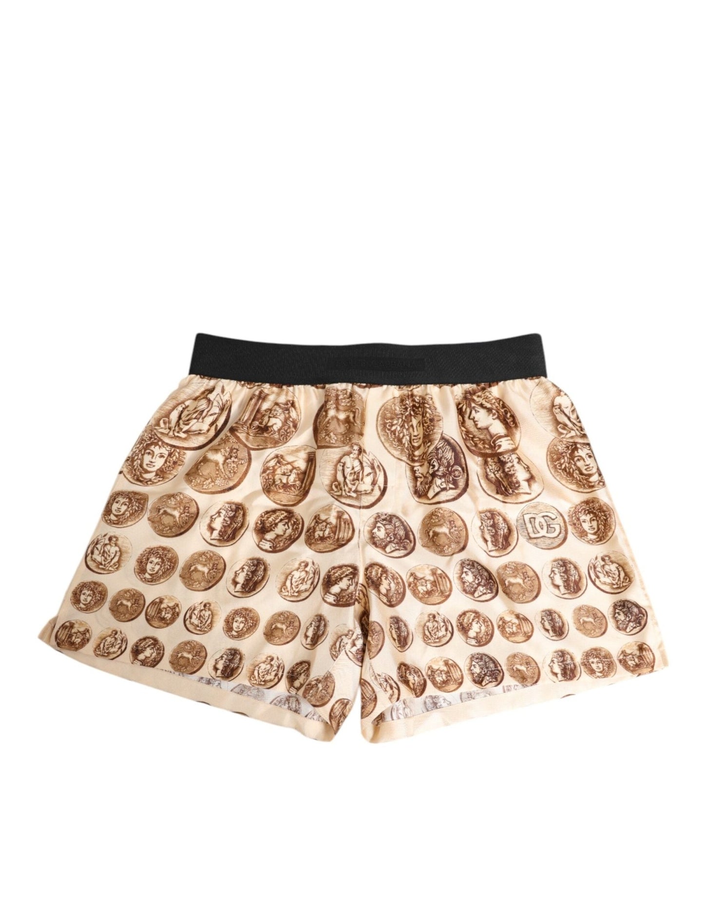 Dolce & Gabbana Brown Ancient Coin Print Silk Shorts Swimwear – IT5 | M par Dolce & Gabbana | Disponible sur Sandy Store ByNet