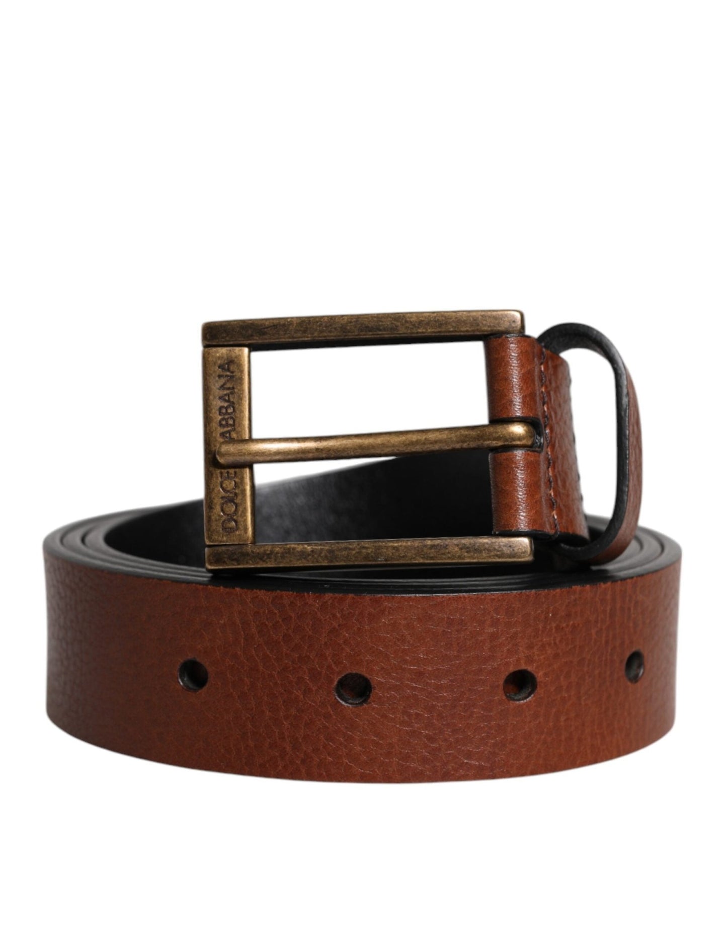 Dolce & Gabbana Brown Calf Leather Classic Metal Buckle Belt - Sandy Store ByNet