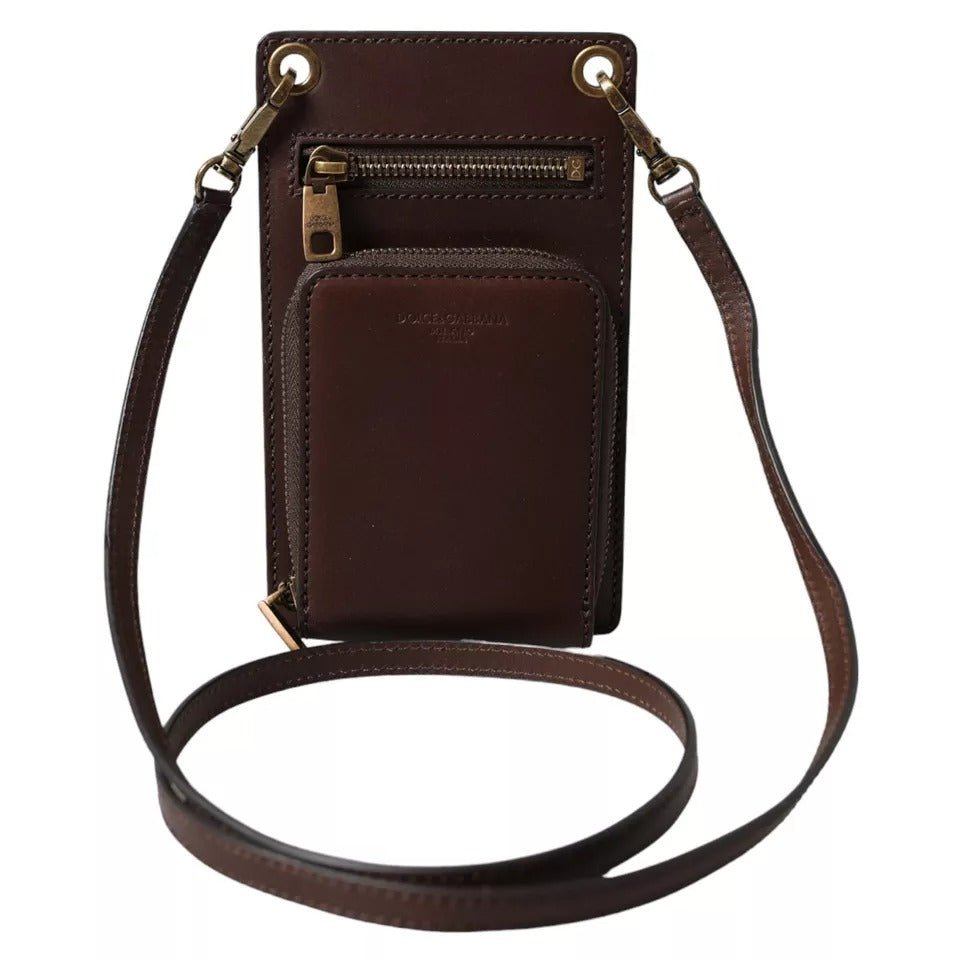 Dolce & Gabbana Brown Calf Leather Zip Logo Shoulder Neck Strap Wallet – par Dolce & Gabbana | Disponible sur Sandy Store ByNet