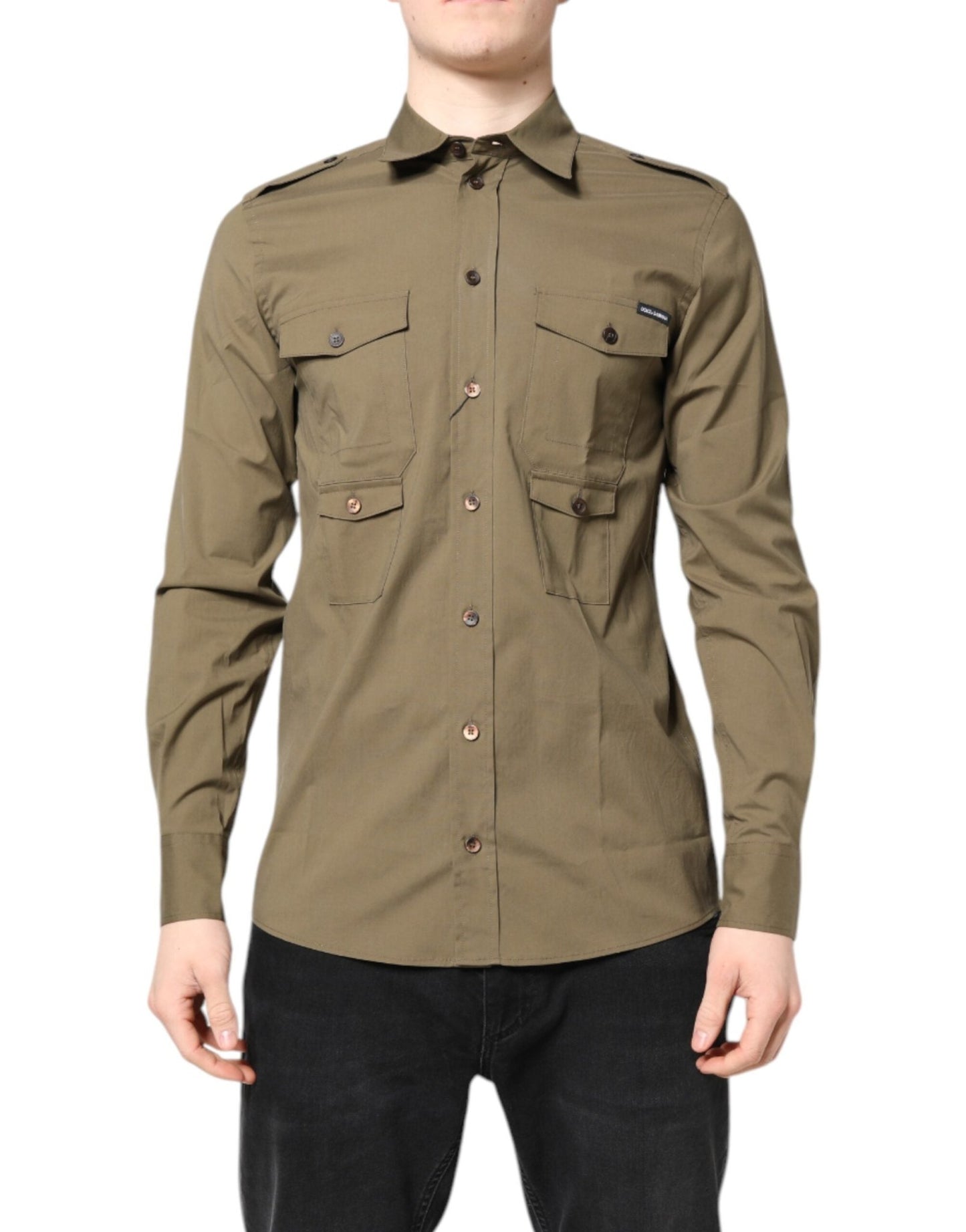 Dolce & Gabbana Brown Cotton Stretch Casual Long Sleeves Shirt – IT38 | XS par Dolce & Gabbana | Disponible sur Sandy Store ByNet