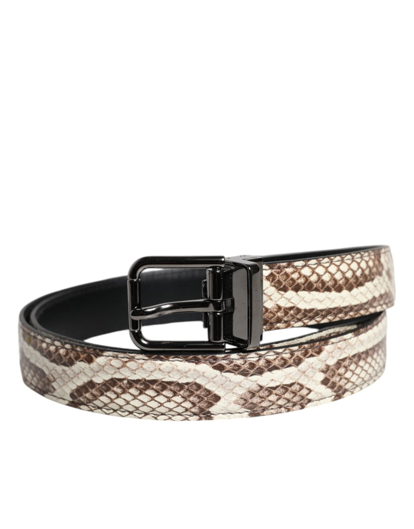 Dolce & Gabbana Brown Exotic Leather Classic Metal Buckle Belt - Sandy Store ByNet
