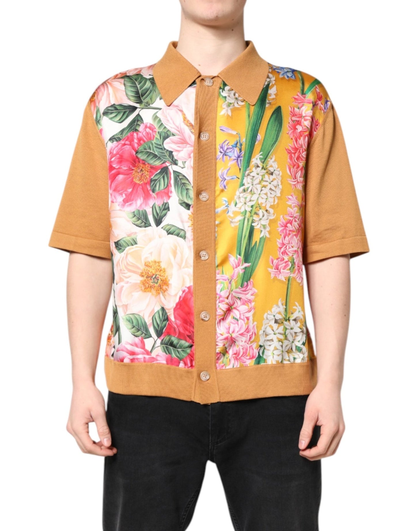 Dolce & Gabbana Brown Floral Collared Short Sleeve T-shirt – IT48 | M par Dolce & Gabbana | Disponible sur Sandy Store ByNet