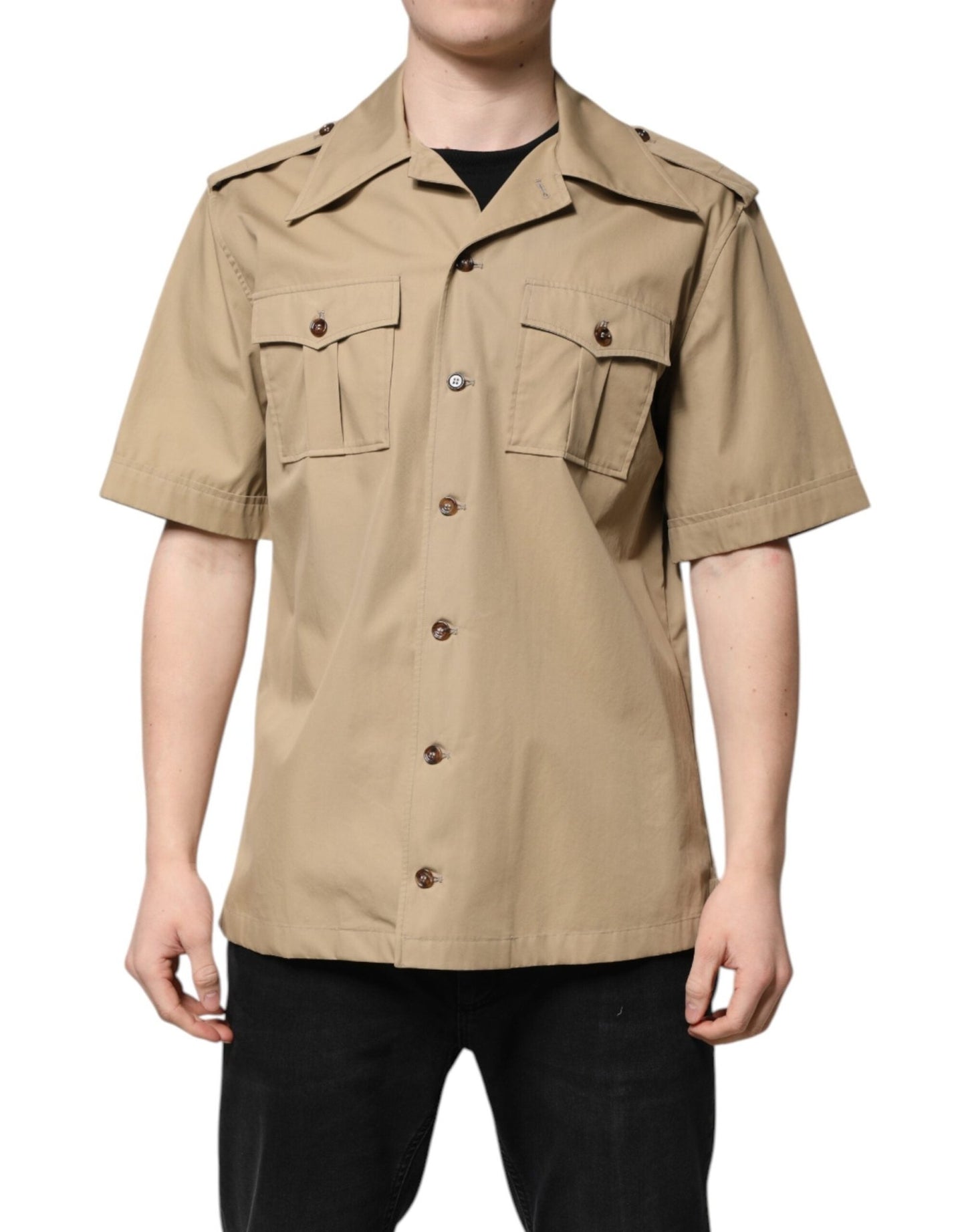 Dolce & Gabbana Brown Graphic Print Short Sleeves Shirt – IT37 | XS par Dolce & Gabbana | Disponible sur Sandy Store ByNet