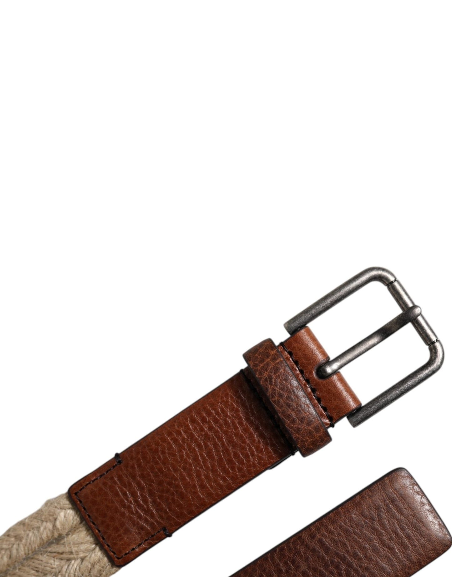 Dolce & Gabbana Brown Jute Leather Woven Metal Buckle Belt - Sandy Store ByNet
