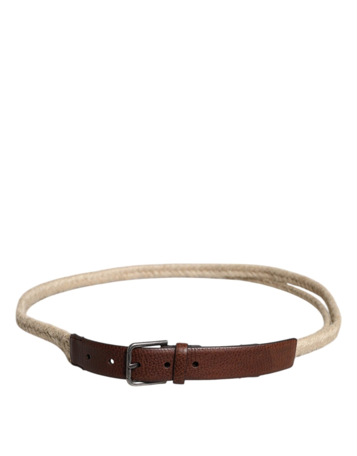 Dolce & Gabbana Brown Jute Leather Woven Metal Buckle Belt - Sandy Store ByNet