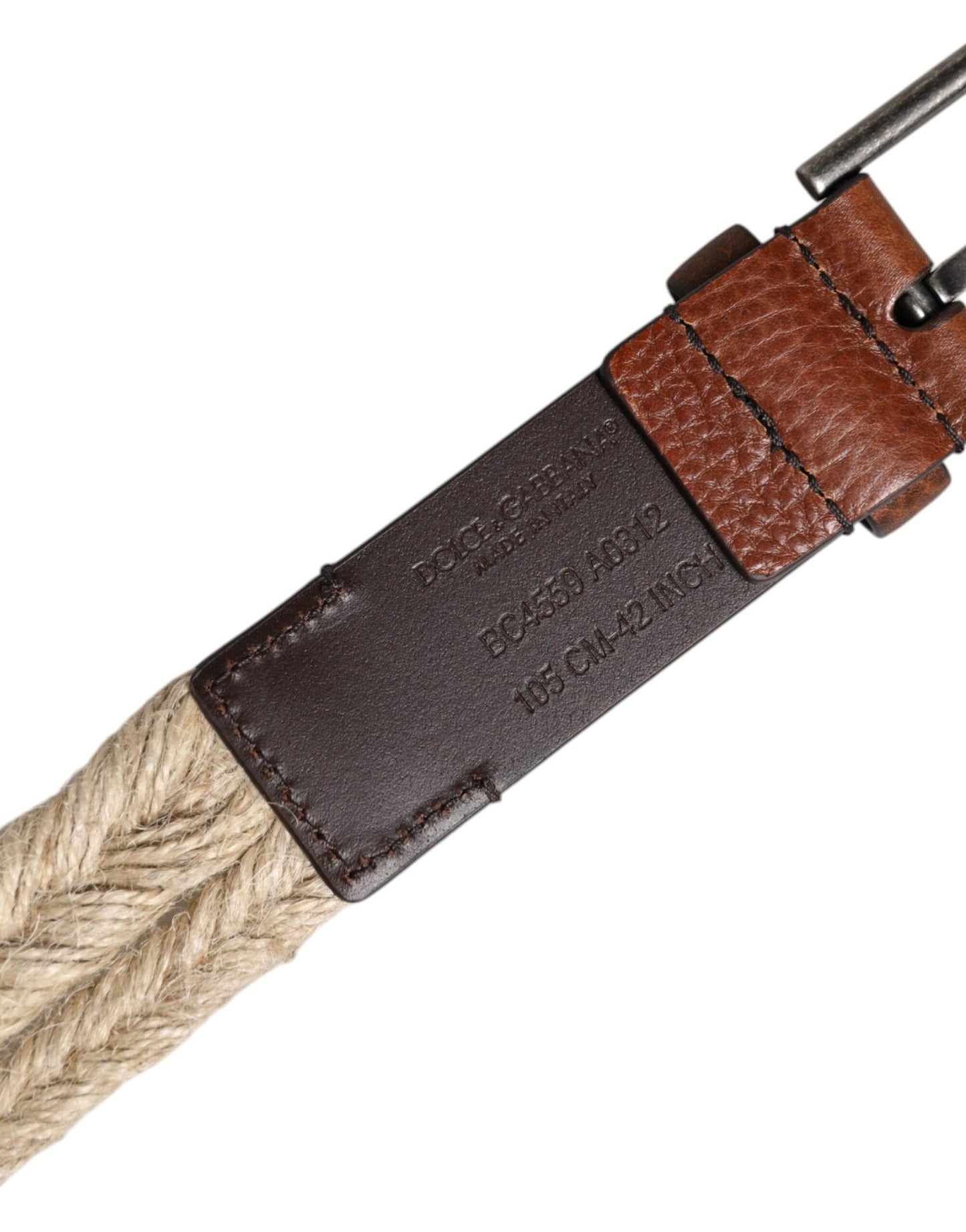 Dolce & Gabbana Brown Jute Leather Woven Metal Buckle Belt - Sandy Store ByNet