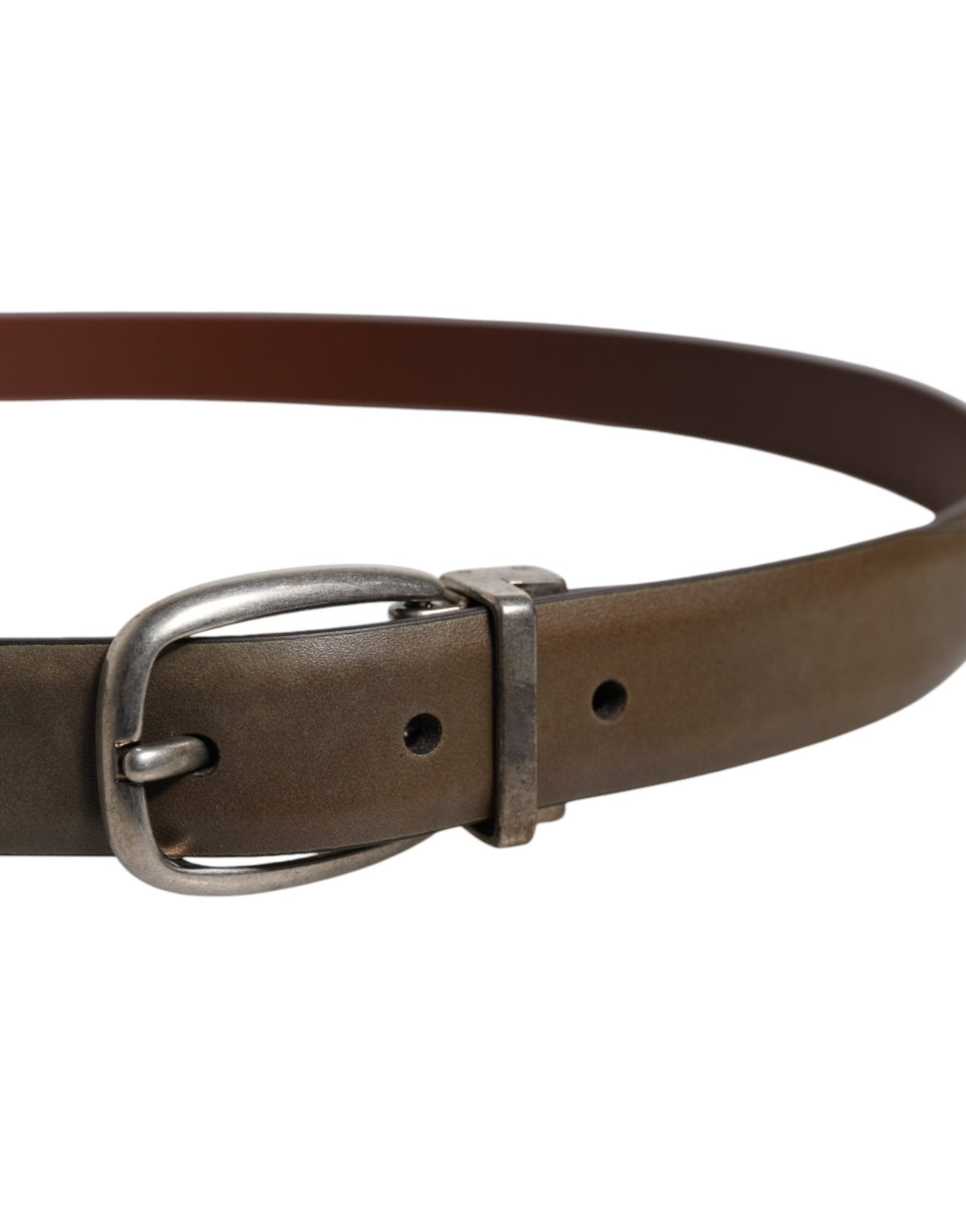 Dolce & Gabbana Brown Leather Classic Metal Logo Buckle Belt - Sandy Store ByNet