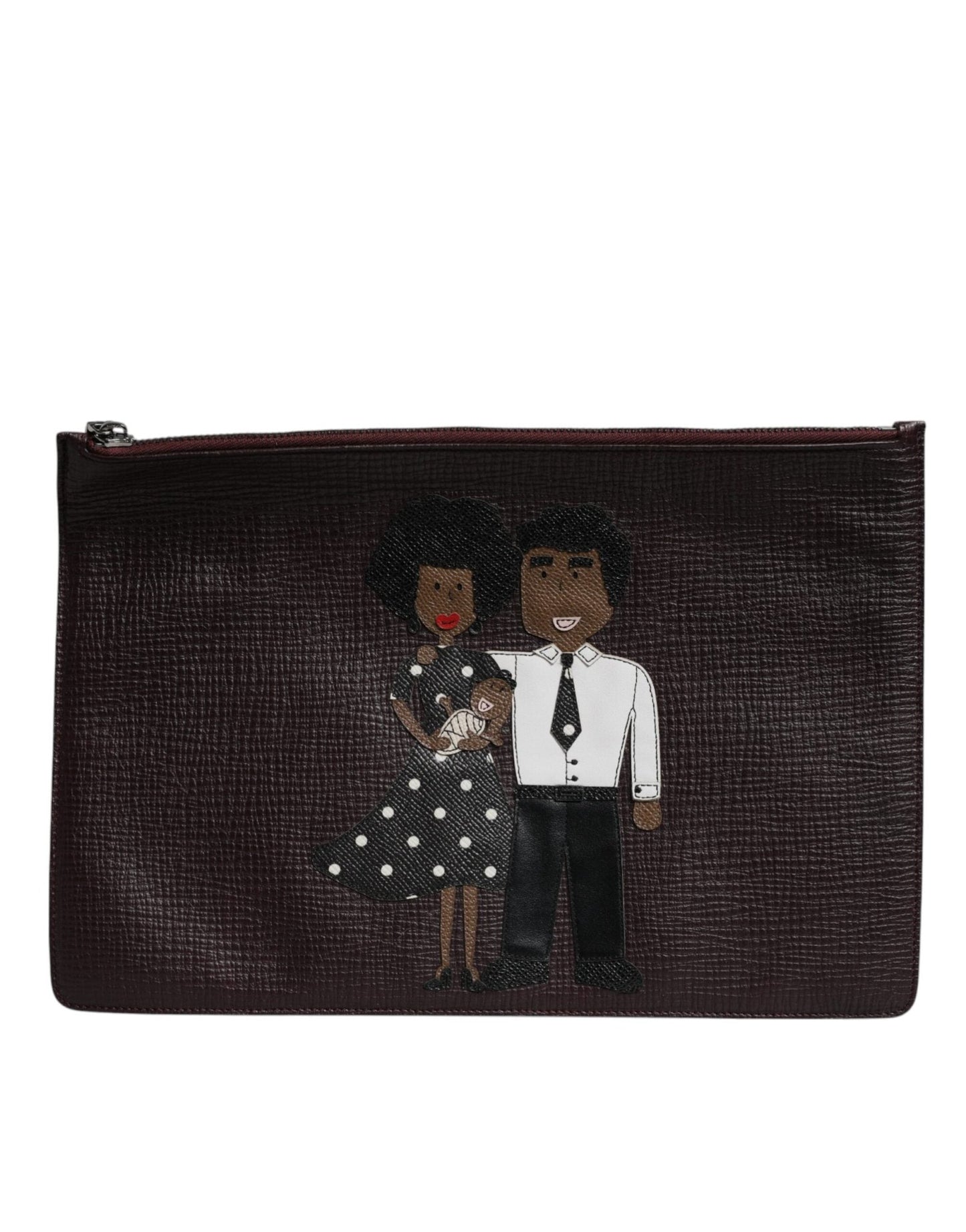 Dolce & Gabbana Brown Leather #DGFAMILY Embellished Men Clutch Pouch Bag - Sandy Store ByNet