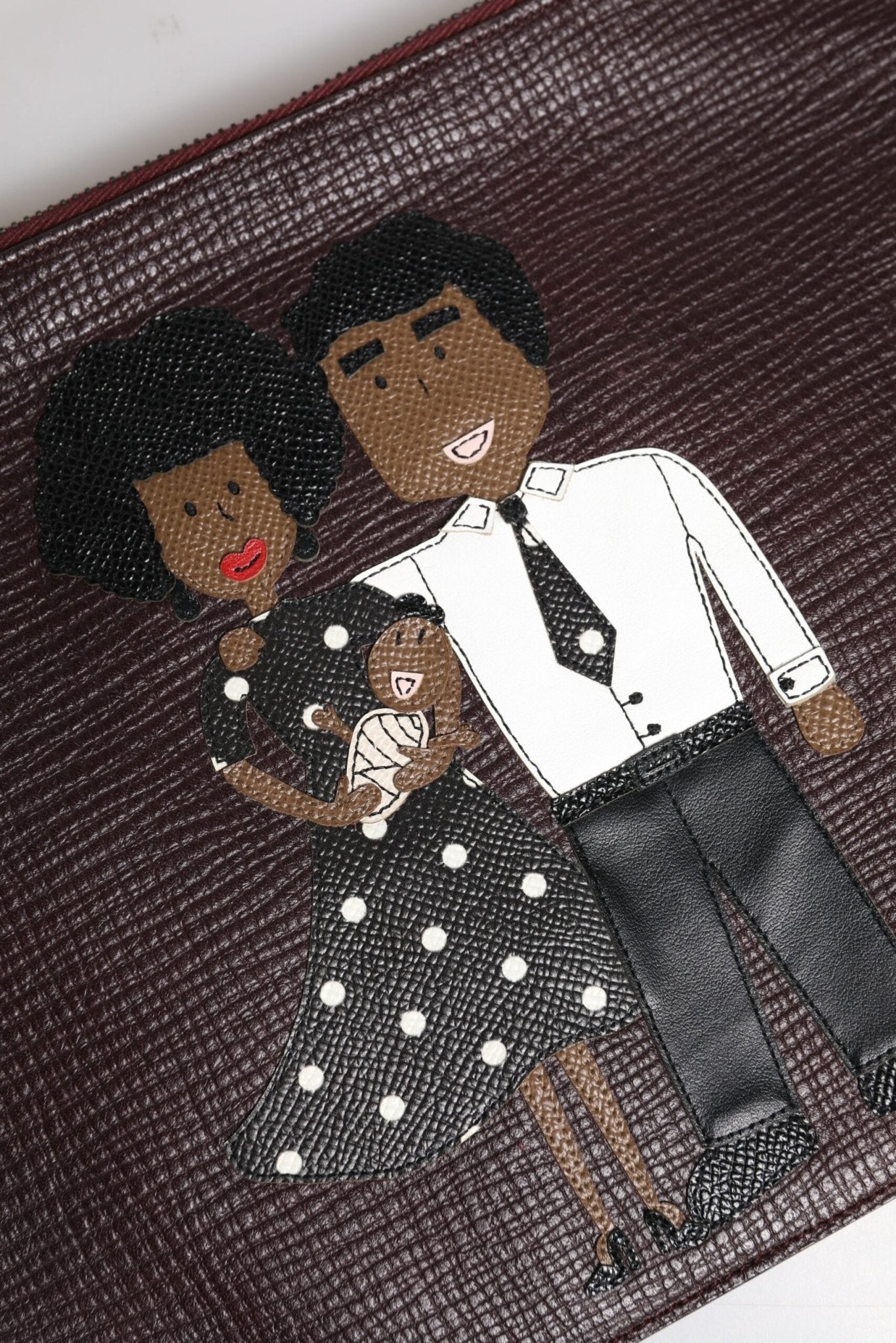 Dolce & Gabbana Brown Leather #DGFAMILY Embellished Men Clutch Pouch Bag - Sandy Store ByNet