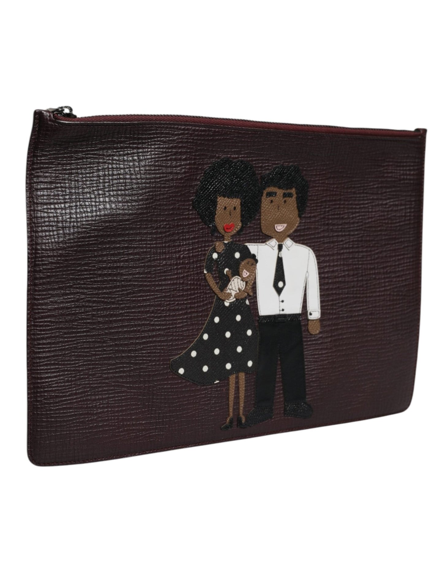 Dolce & Gabbana Brown Leather #DGFAMILY Embellished Men Clutch Pouch Bag - Sandy Store ByNet