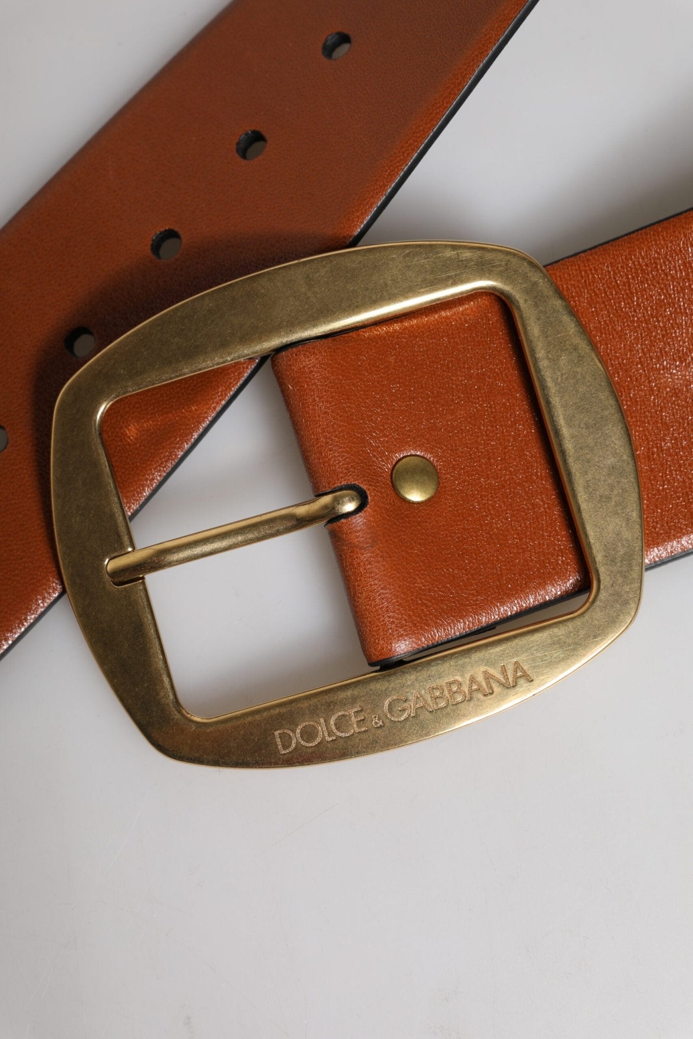 Dolce & Gabbana Brown Leather Gold Metal Buckle Classic Belt - Sandy Store ByNet