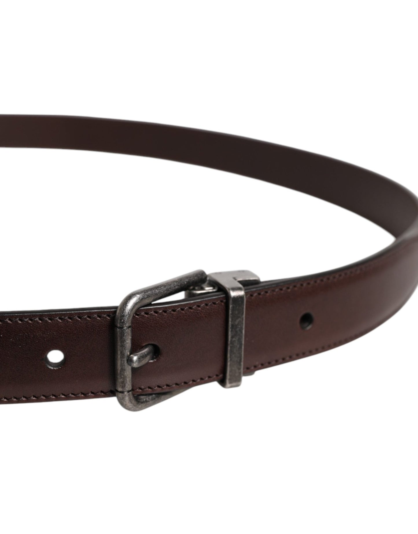 Dolce & Gabbana Brown Leather Silver Metal Buckle Belt - Sandy Store ByNet