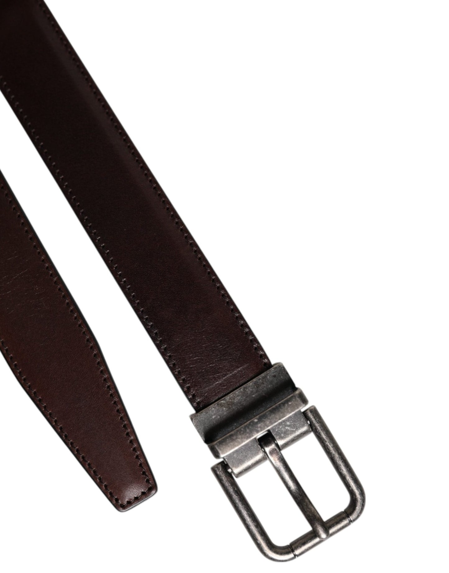 Dolce & Gabbana Brown Leather Silver Metal Buckle Belt - Sandy Store ByNet
