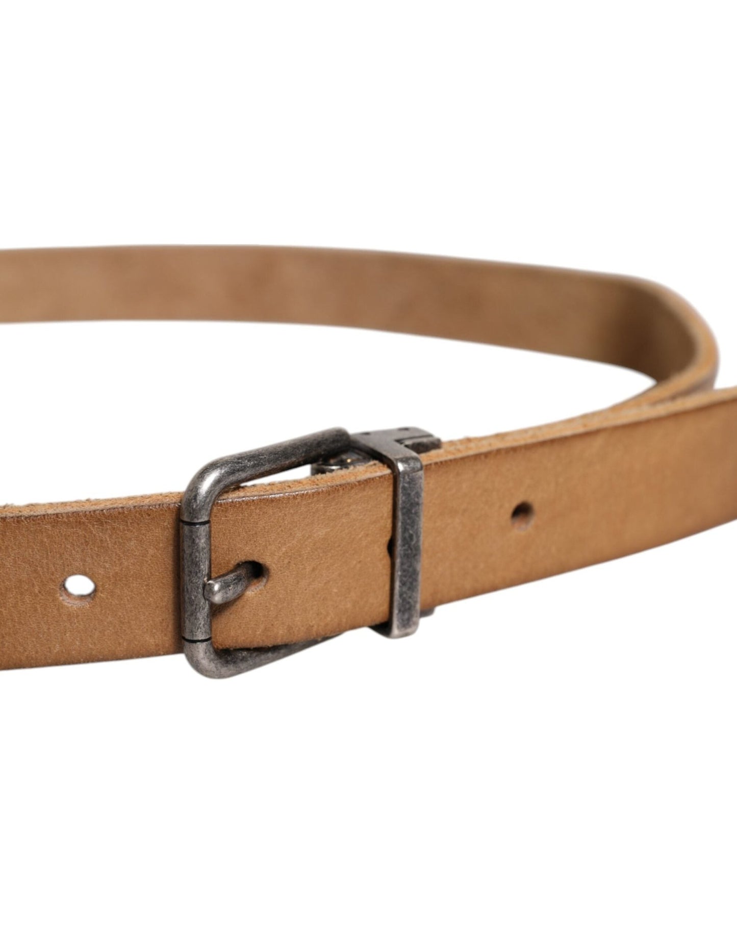 Dolce & Gabbana Brown Leather Silver Tone Metal Buckle Belt - Sandy Store ByNet