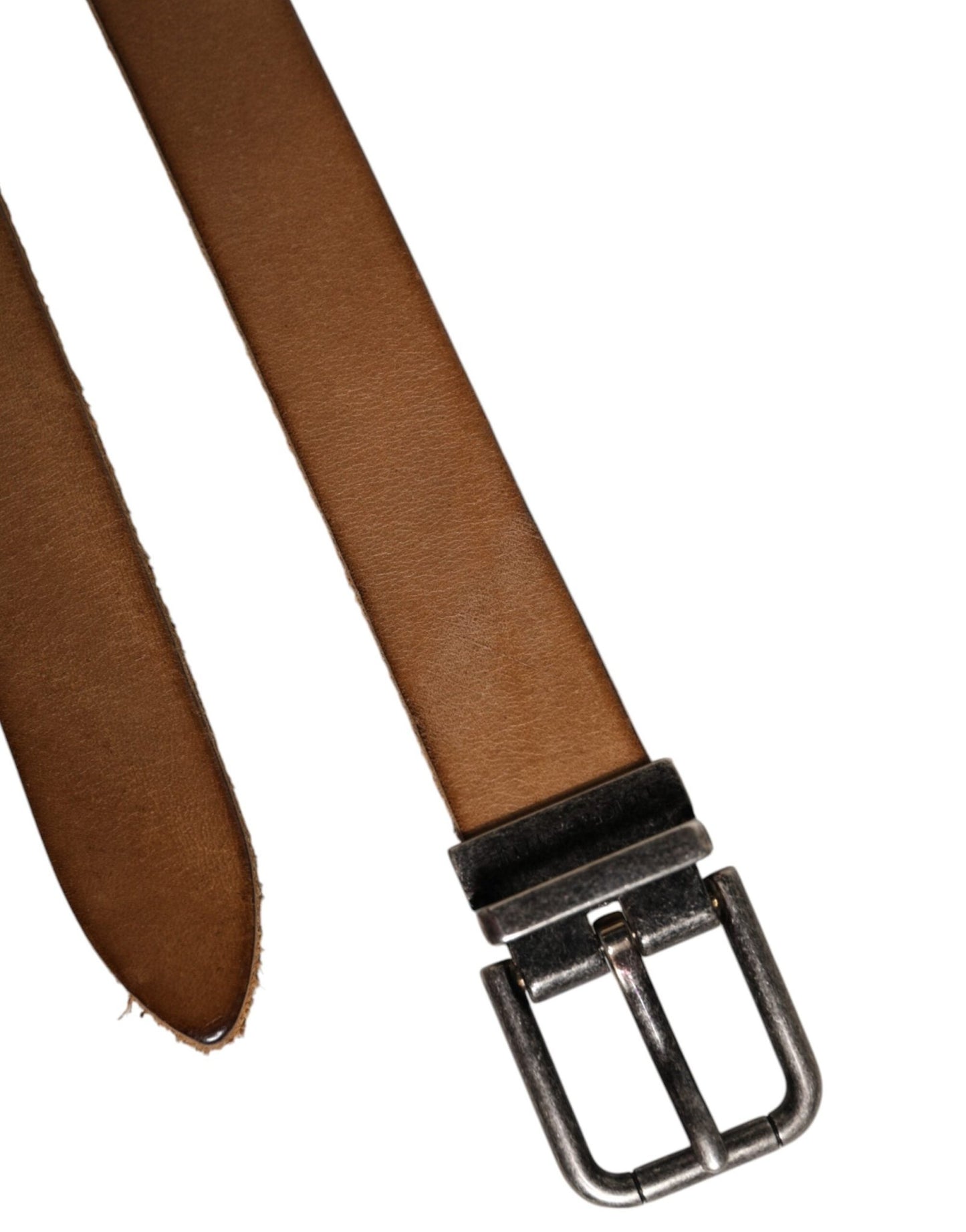 Dolce & Gabbana Brown Leather Silver Tone Metal Buckle Belt - Sandy Store ByNet