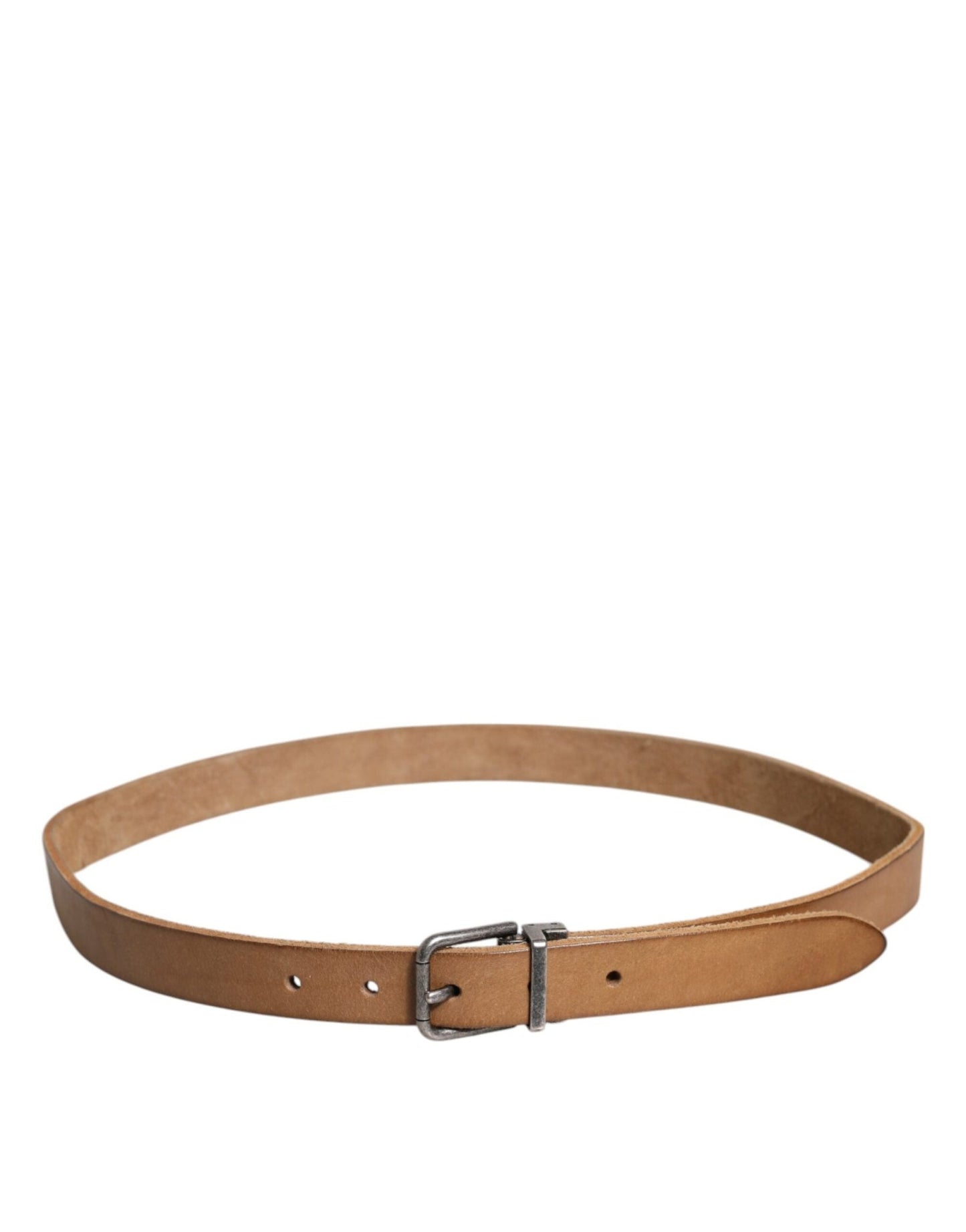 Dolce & Gabbana Brown Leather Silver Tone Metal Buckle Belt - Sandy Store ByNet