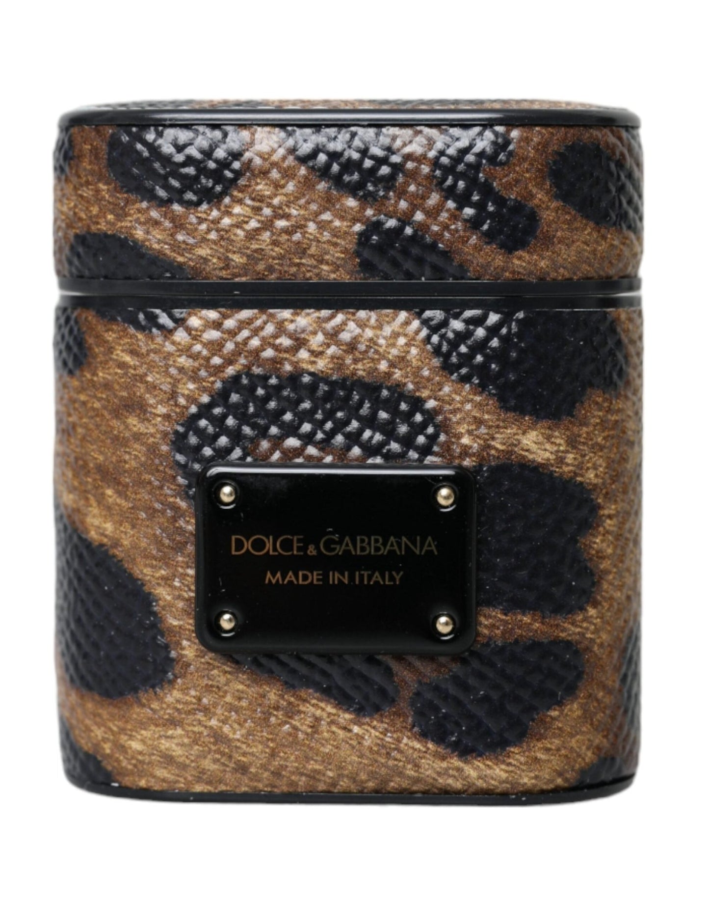Dolce & Gabbana Brown Leopard Calf Leather Metal Logo Plaque Airpods Case – par Dolce & Gabbana | Disponible sur Sandy Store ByNet