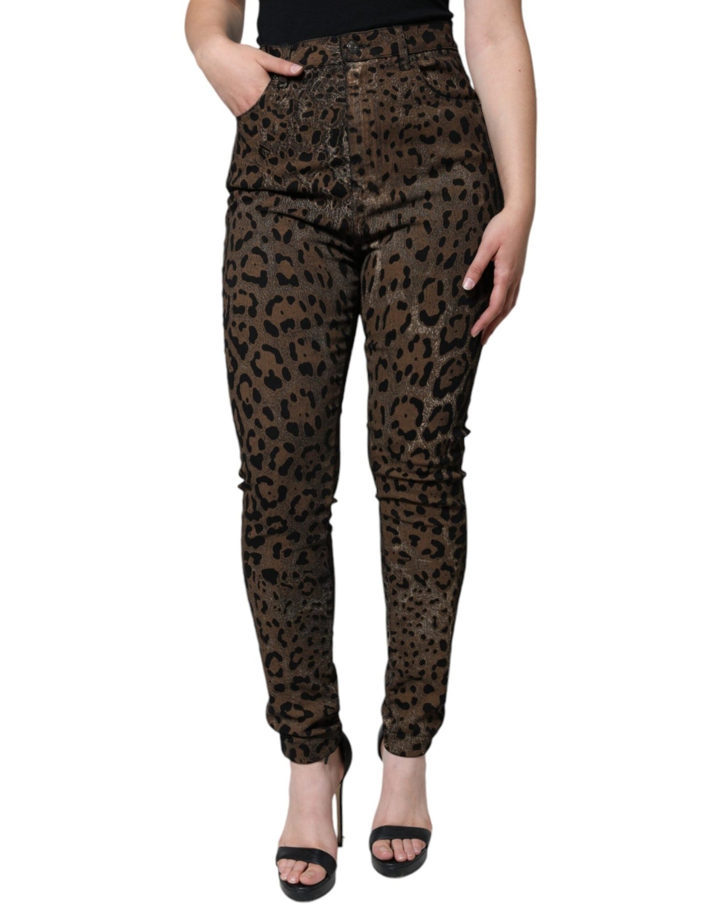 Dolce & Gabbana Brown Leopard Cotton Skinny Denim Jeans – IT46|XL par Dolce & Gabbana | Disponible sur Sandy Store ByNet