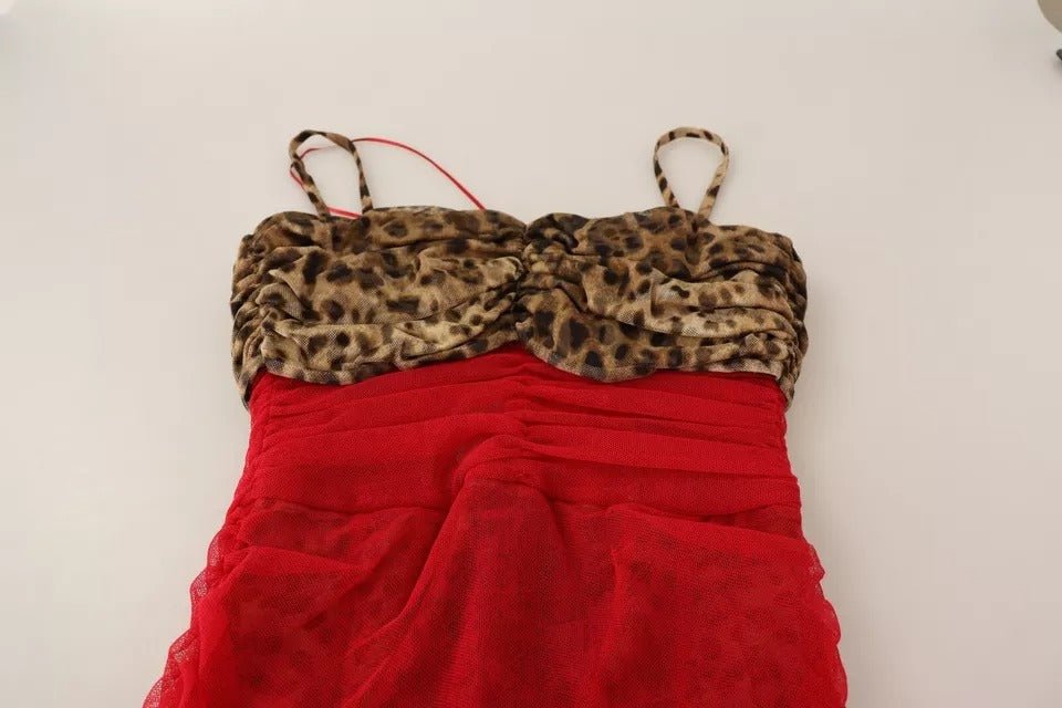 Dolce & Gabbana Brown Leopard Red Tulle Sheath Midi Dress - Sandy Store ByNet