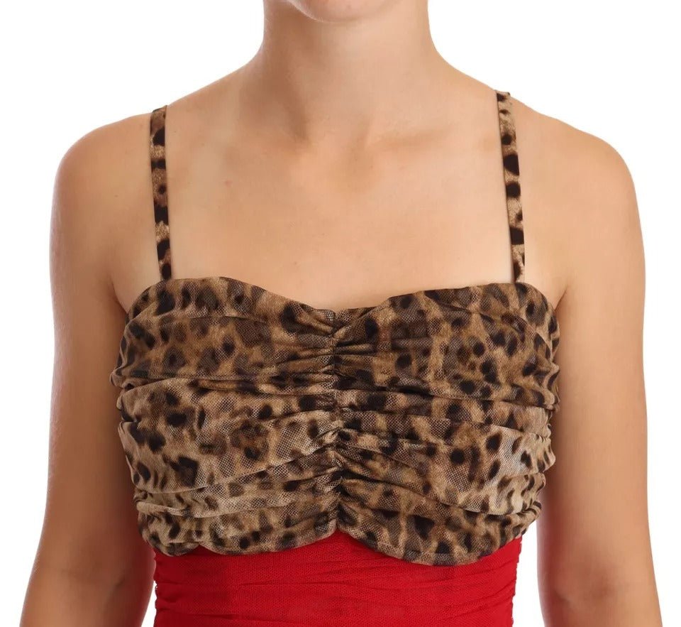 Dolce & Gabbana Brown Leopard Red Tulle Sheath Midi Dress - Sandy Store ByNet