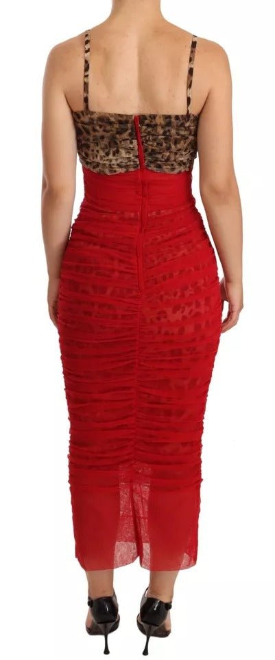 Dolce & Gabbana Brown Leopard Red Tulle Sheath Midi Dress - Sandy Store ByNet