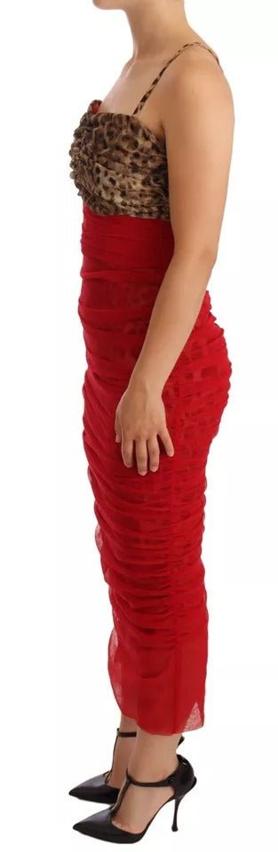 Dolce & Gabbana Brown Leopard Red Tulle Sheath Midi Dress - Sandy Store ByNet