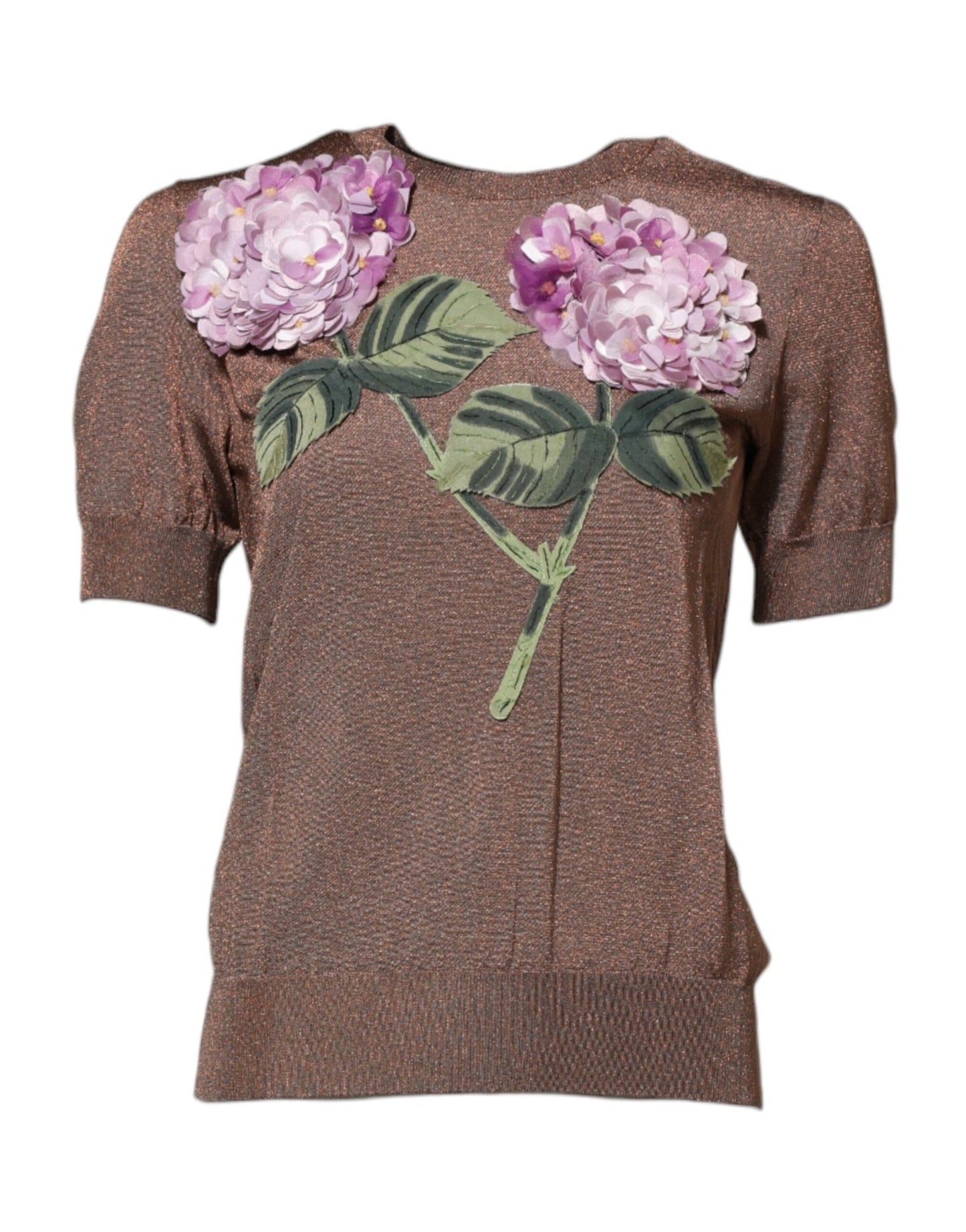 Dolce & Gabbana Brown Lily Embellished Round Neck Blouse Top – IT36|XXS par Dolce & Gabbana | Disponible sur Sandy Store ByNet