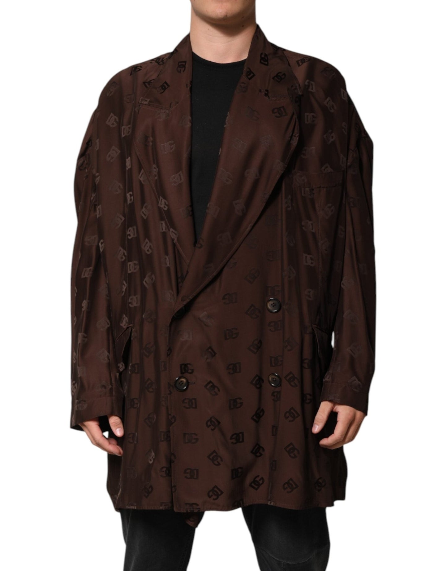 Dolce & Gabbana Brown Polyester Logo Monogram Coat Jacket – IT50 | L par Dolce & Gabbana | Disponible sur Sandy Store ByNet