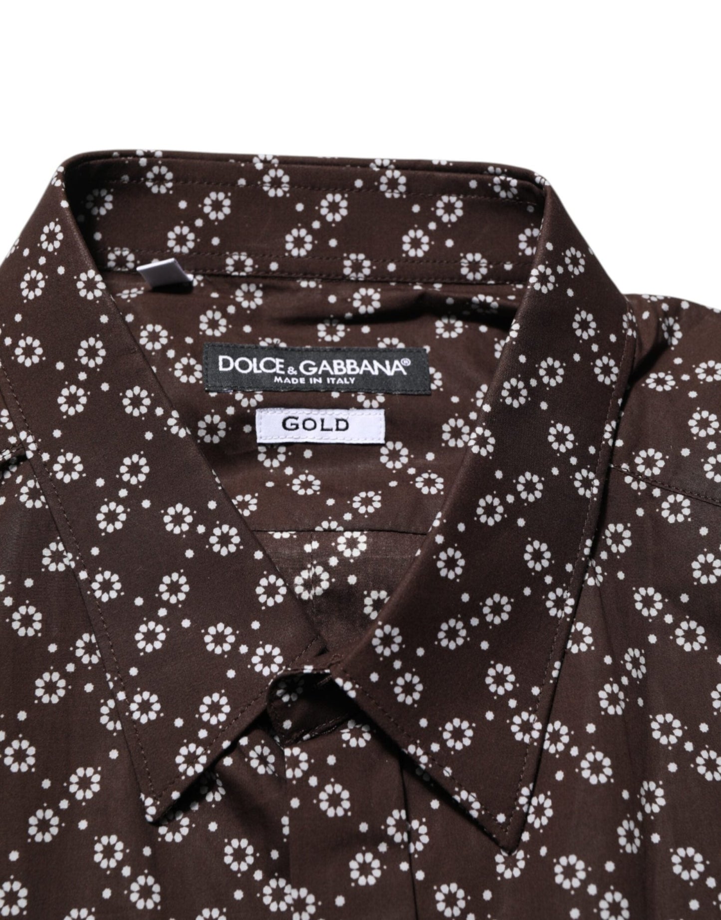 Dolce & Gabbana BrownFloral Collared GOLD Formal Dress Shirt – IT42 | XL par Dolce & Gabbana | Disponible sur Sandy Store ByNet