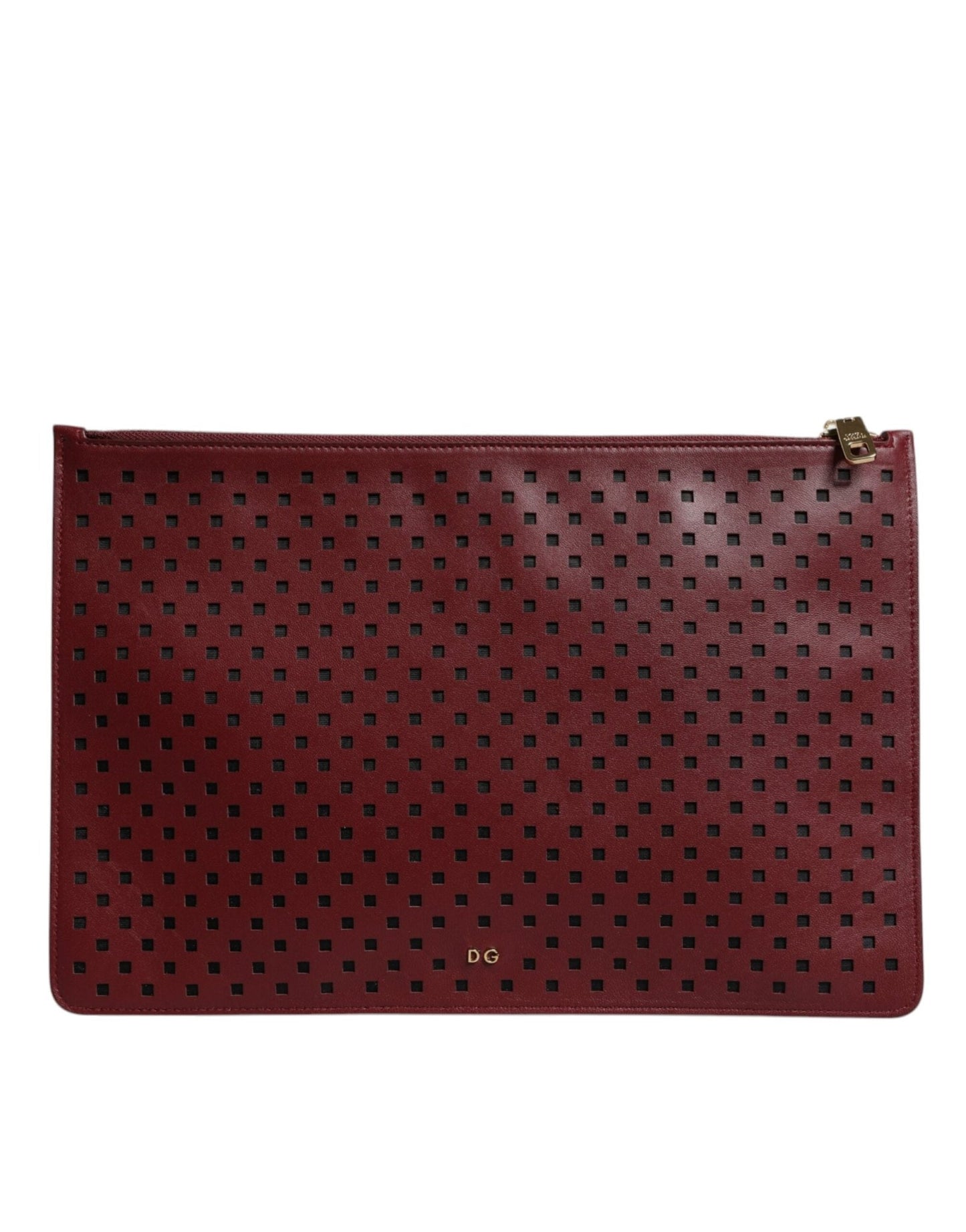 Dolce & Gabbana Burgundy Black Logo Embellished Men Zip Flat Pouch Bag - Sandy Store ByNet
