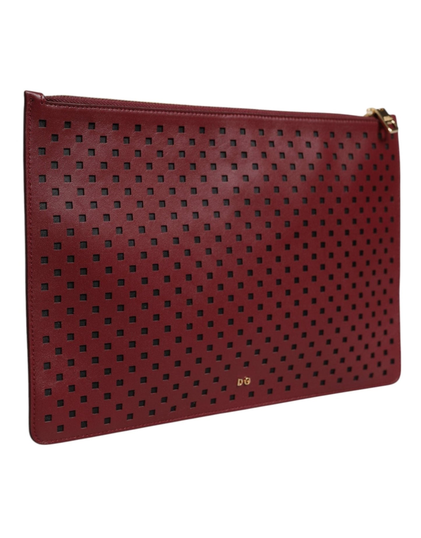 Dolce & Gabbana Burgundy Black Logo Embellished Men Zip Flat Pouch Bag - Sandy Store ByNet