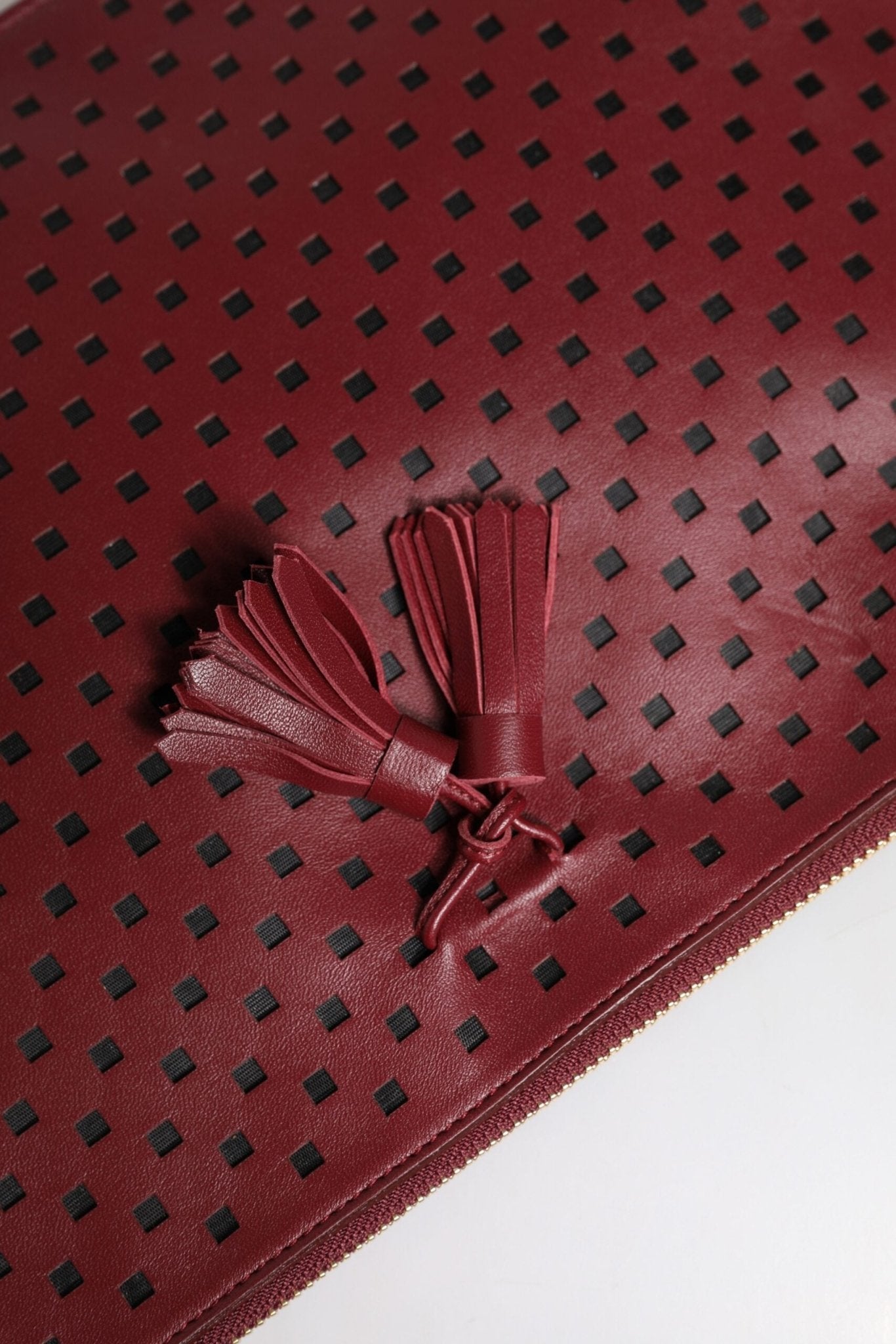 Dolce & Gabbana Burgundy Black Logo Embellished Men Zip Flat Pouch Bag - Sandy Store ByNet