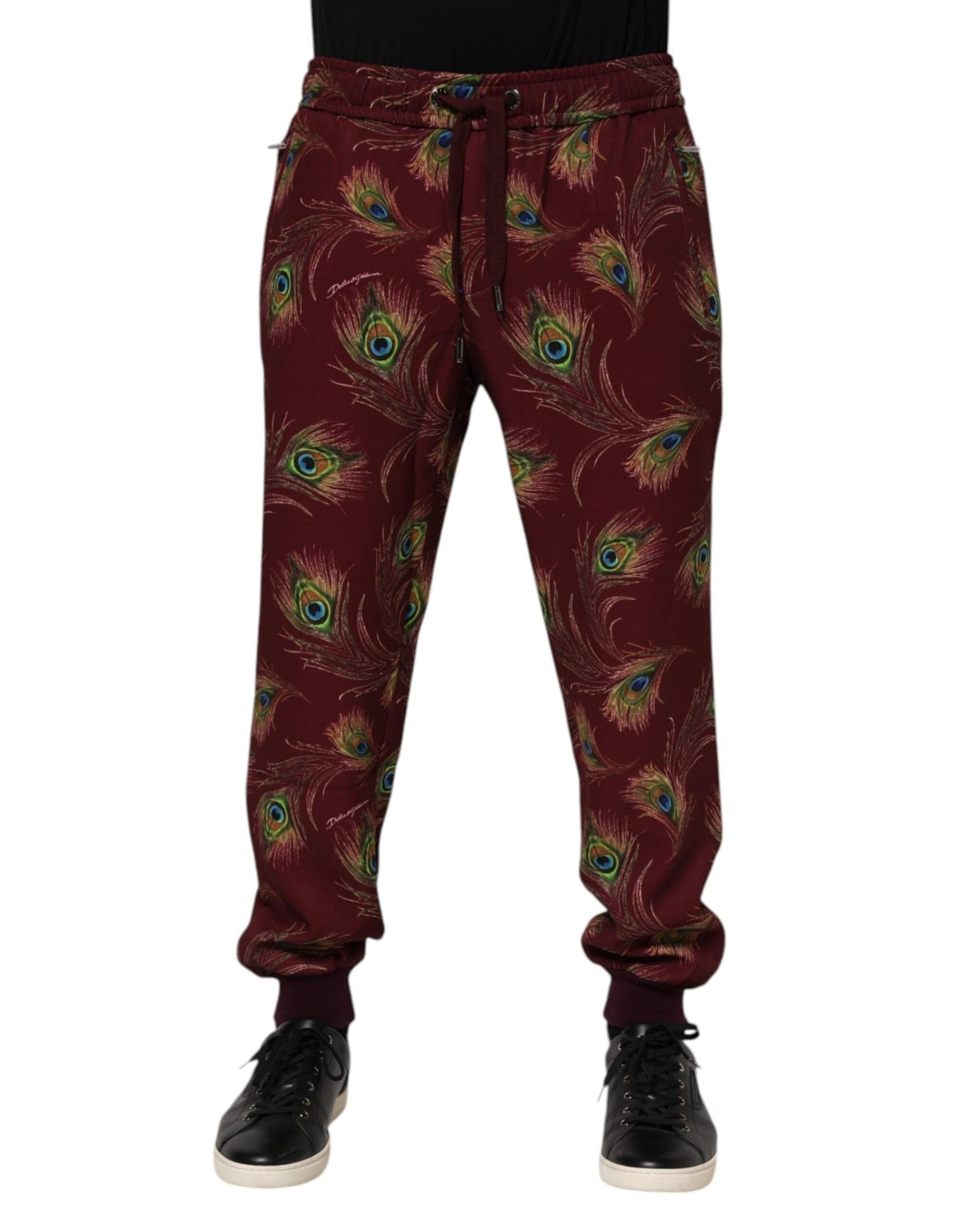 Dolce & Gabbana Burgundy Peacock Feather Print Jogger Pants – IT50 | L par Dolce & Gabbana | Disponible sur Sandy Store ByNet