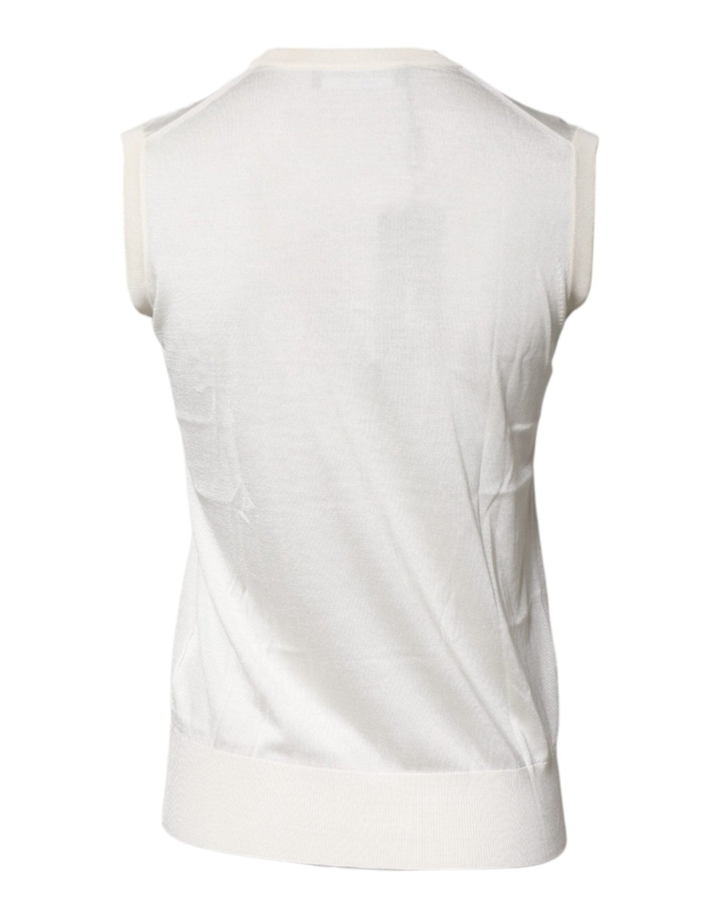 Dolce & Gabbana Cream Sleeveless Silk Round Neck Tank Top - Sandy Store ByNet