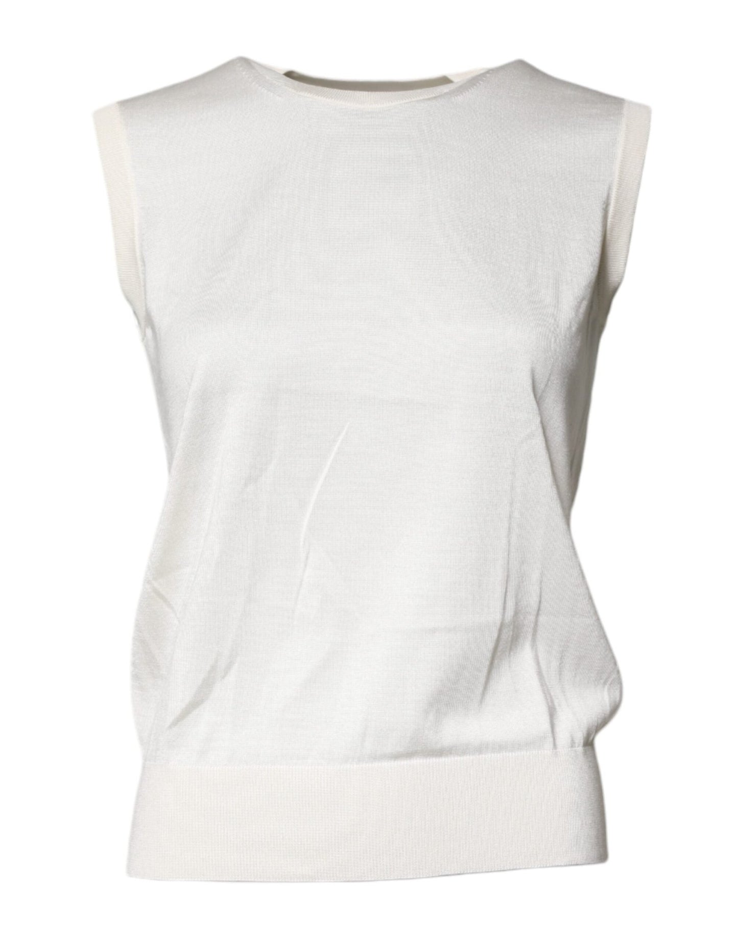 Dolce & Gabbana Cream Sleeveless Silk Round Neck Tank Top - Sandy Store ByNet