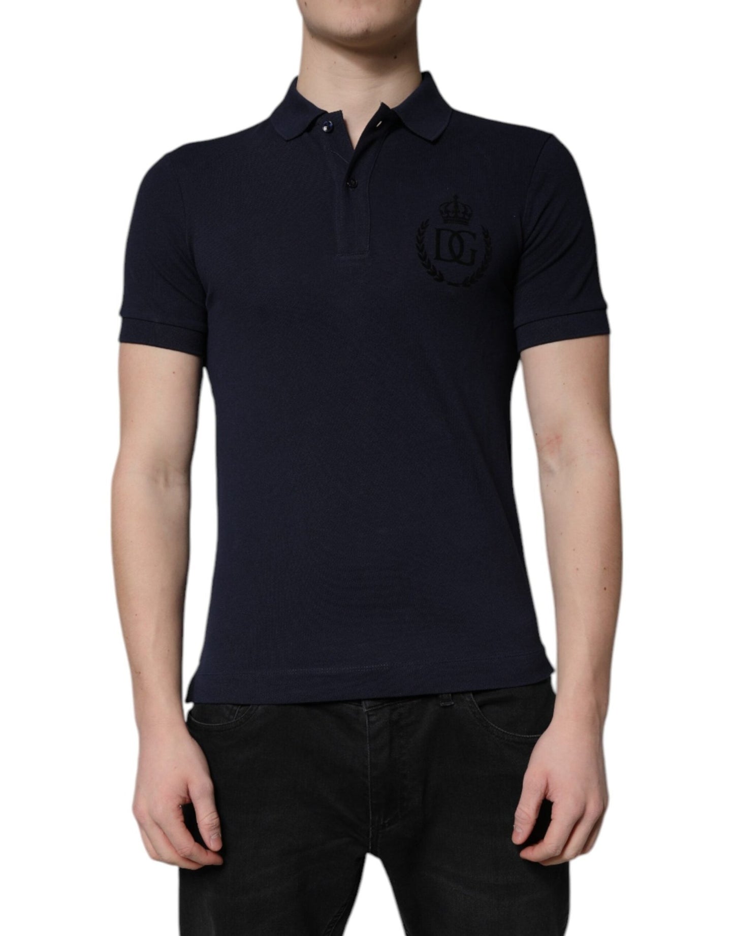Dolce & Gabbana Dark Blue Cotton Crown Collared Polo T-shirt – IT44 | XS par Dolce & Gabbana | Disponible sur Sandy Store ByNet