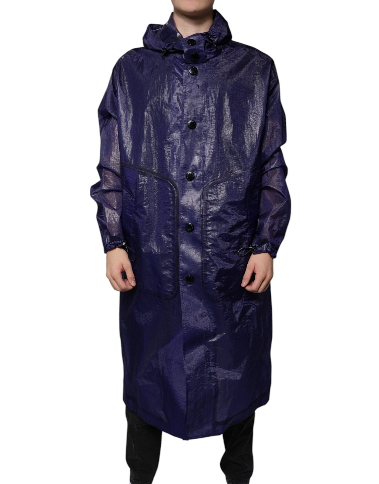 Dolce & Gabbana Dark Blue Cotton Hooded Men Raincoat Jacket – IT54 | XL par Dolce & Gabbana | Disponible sur Sandy Store ByNet