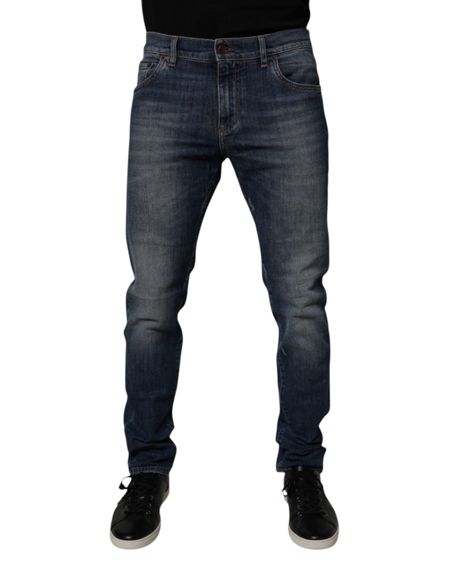 Dolce & Gabbana Dark Blue Cotton Leather Skinny Denim Jeans – IT50 | L par Dolce & Gabbana | Disponible sur Sandy Store ByNet