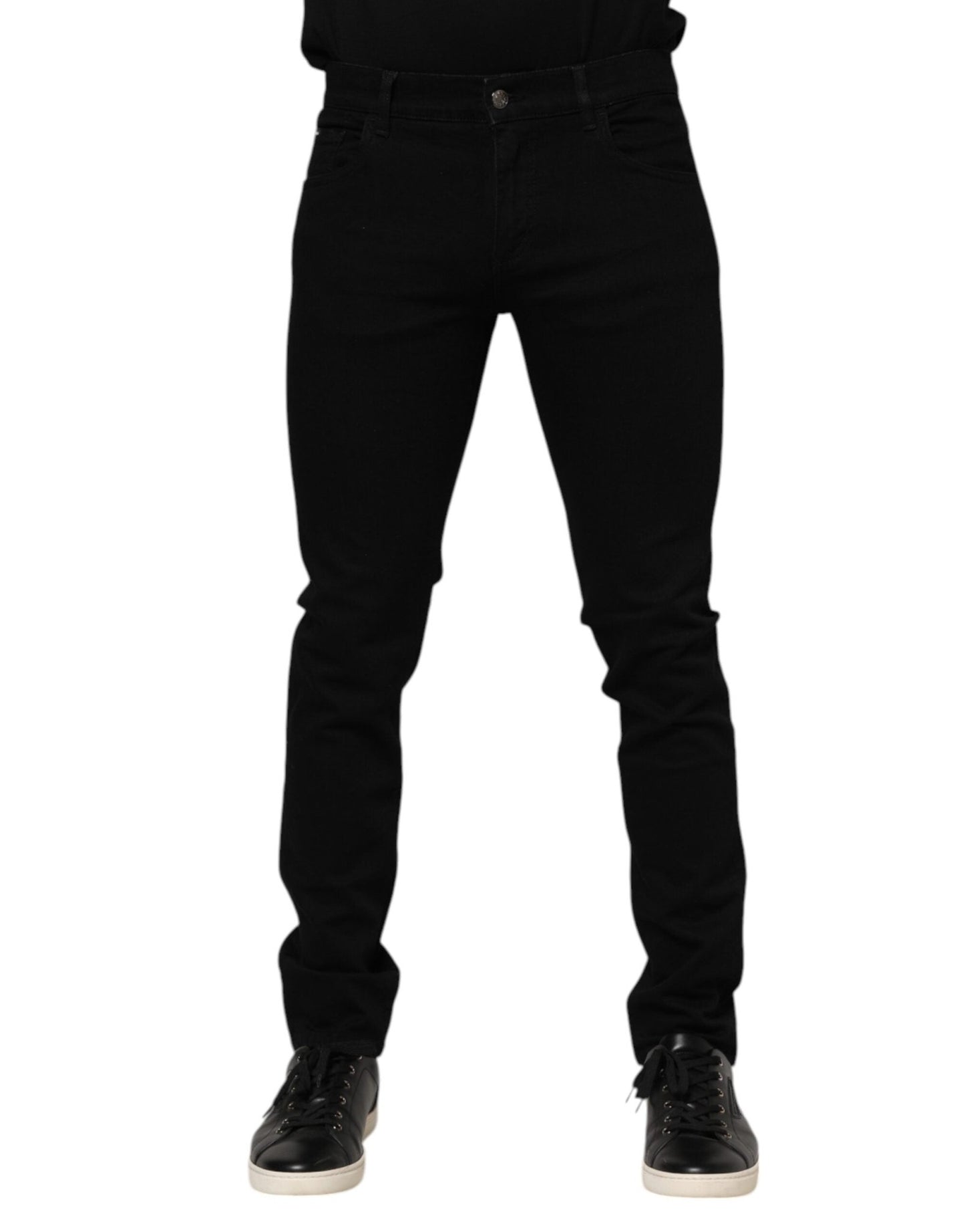 Dolce & Gabbana Dark Blue Cotton Logo Plaque GOLD Denim Jeans – IT54 | XL par Dolce & Gabbana | Disponible sur Sandy Store ByNet