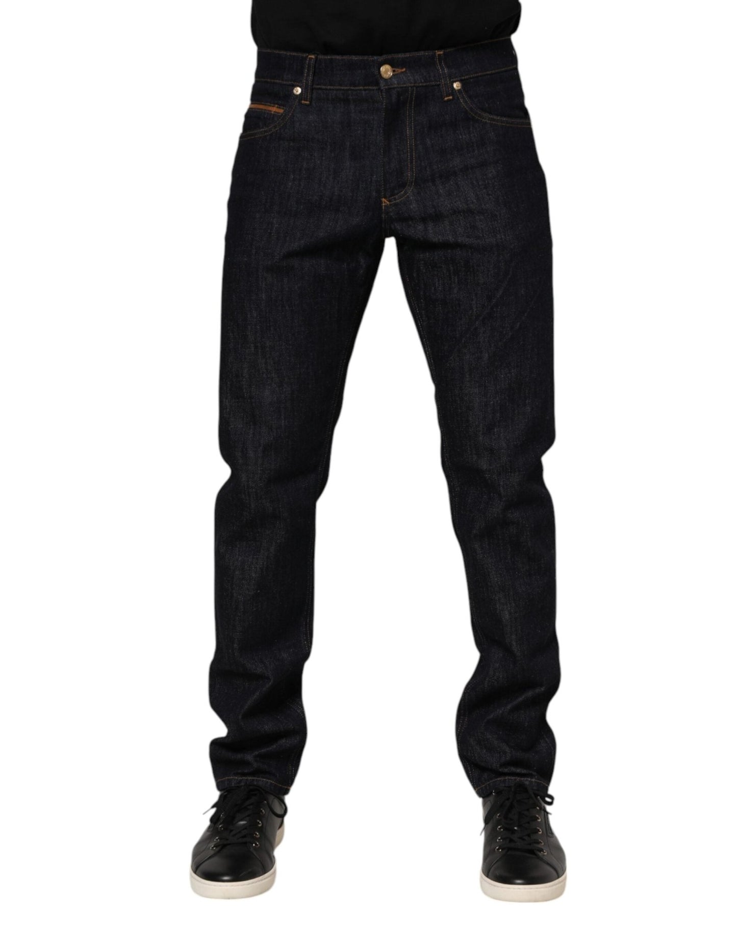 Dolce & Gabbana Dark Blue Cotton Logo Plaque Men Denim Jeans – IT48 | M par Dolce & Gabbana | Disponible sur Sandy Store ByNet