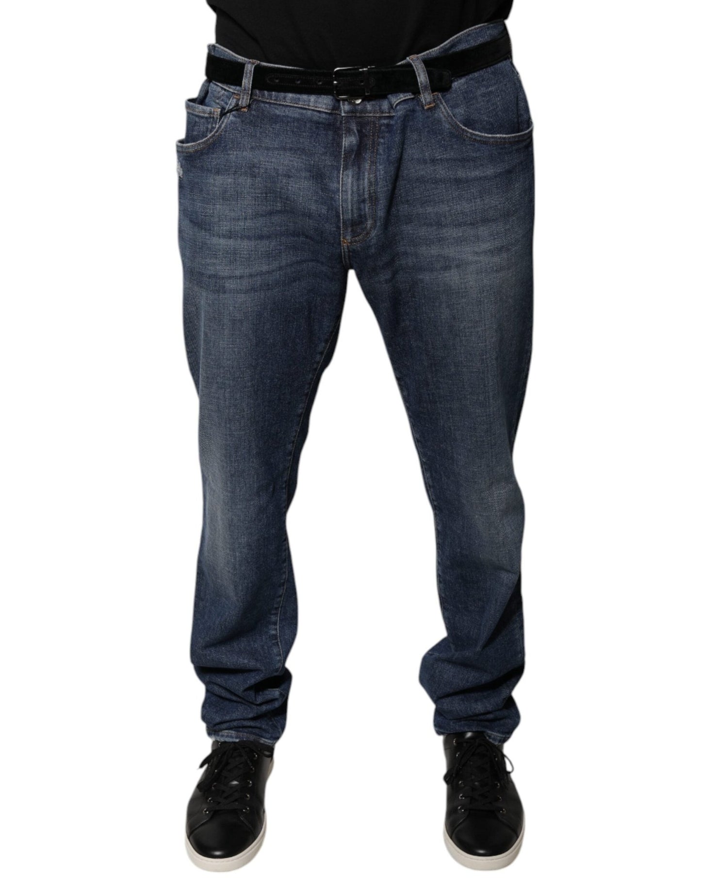 Dolce & Gabbana Dark Blue Cotton Logo Skinny Denim Jeans – IT58 | XXL par Dolce & Gabbana | Disponible sur Sandy Store ByNet