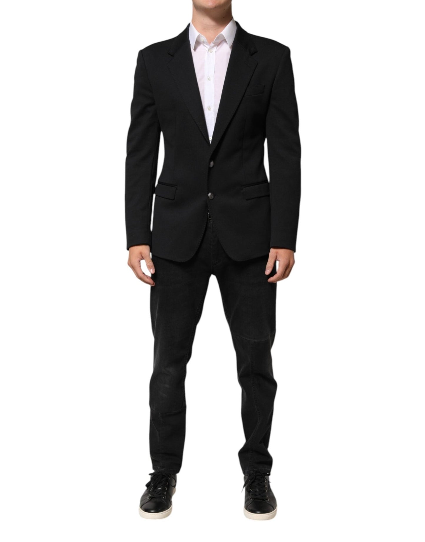 Dolce & Gabbana Dark Blue Cotton Men Jacket Coat Blazer Suit – IT50 | L par Dolce & Gabbana | Disponible sur Sandy Store ByNet
