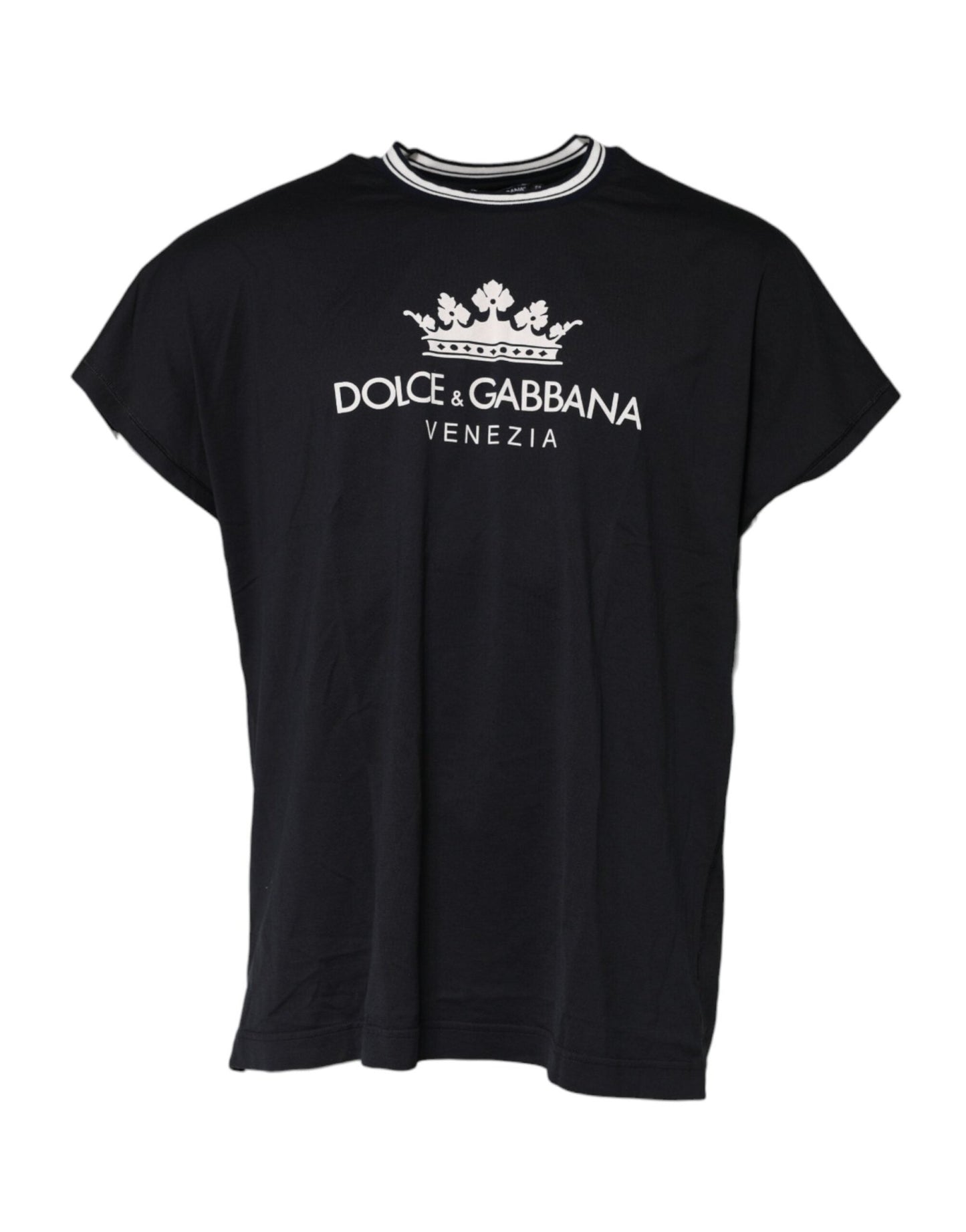 Dolce & Gabbana Dark Blue Venezia Crown Cotton Crew Neck T-shirt – IT52 | XL par Dolce & Gabbana | Disponible sur Sandy Store ByNet