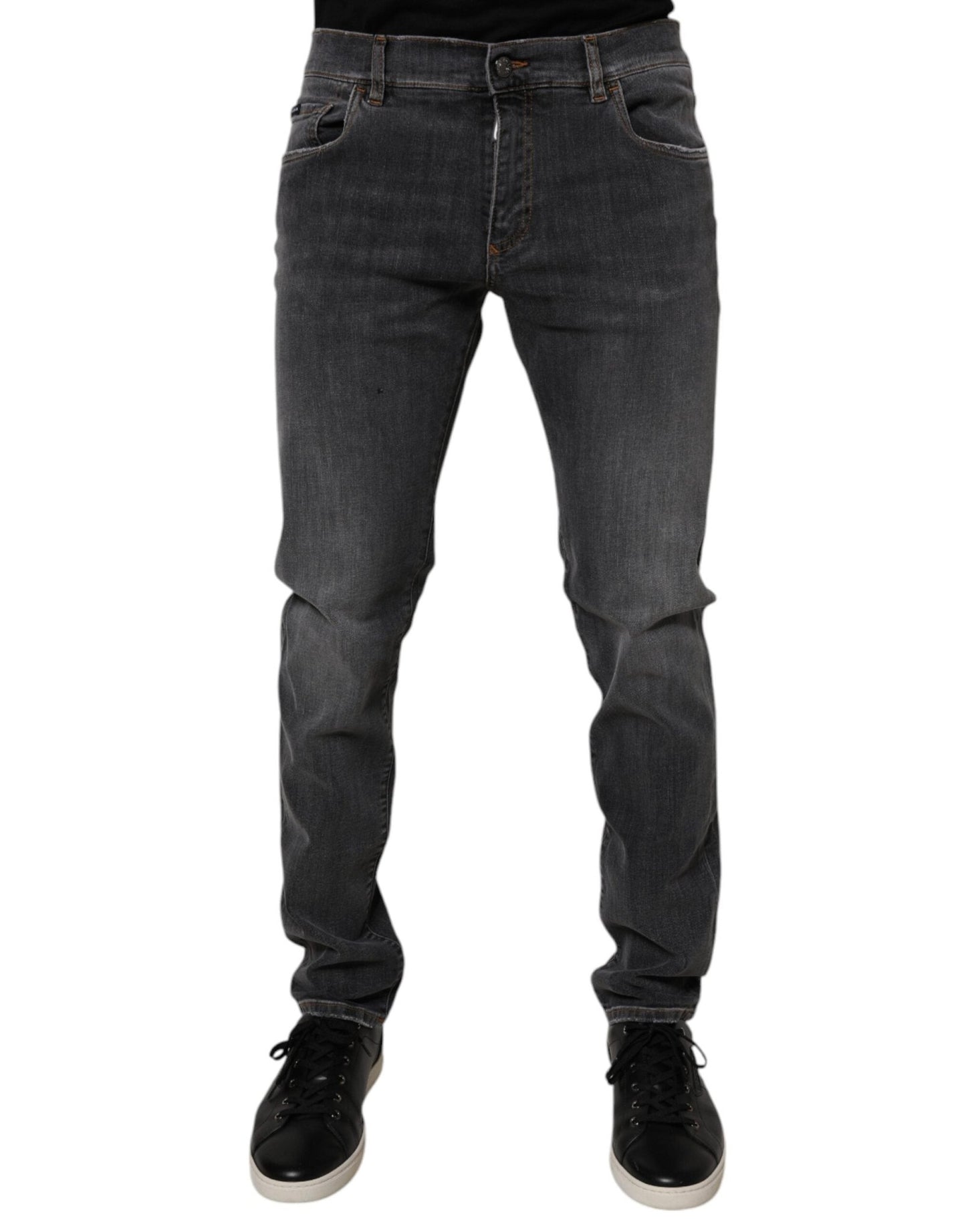 Dolce & Gabbana Dark Gray Washed Cotton Slim Fit Denim Jeans – IT52 | XL par Dolce & Gabbana | Disponible sur Sandy Store ByNet