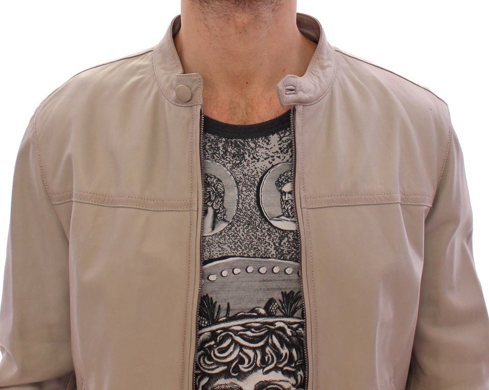 Dolce & Gabbana Elegant Beige Leather Lambskin Jacket - Sandy Store ByNet